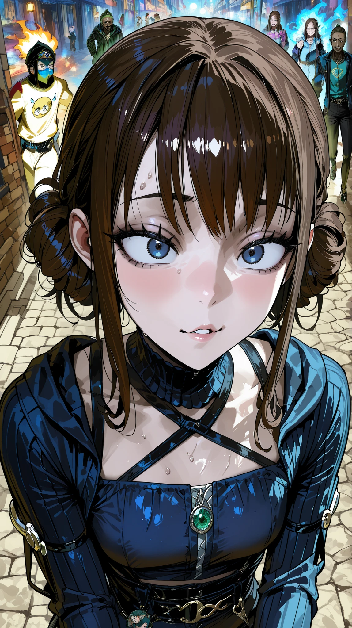 Mab, boy, Deitado, 1 garoto, solo, pequeno, (((muito magro))), (((anorexo))), femboy, raita style, mamilos para cima, pele cinza, short curly brown hair, cabelo crespo, olhos amarelos, presumptuous expression, olheiras, Tiredness on the detailed face, ombros pequenos