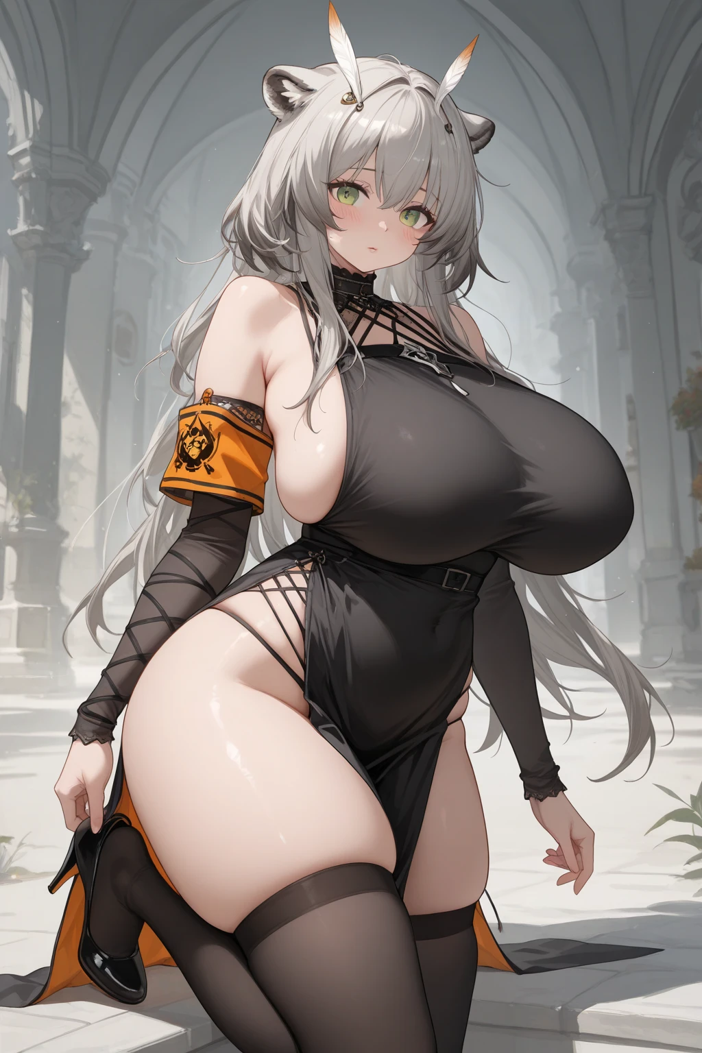 (Best quality, masterpiece:1.4), (realism:1.2), (realisitc:1.2), (absurdities:1.2), 4K, detailed, ultra-detailed, digital art, detailed face, (hyper-detailed eyes:1.2),
Rocks, (seated:1.4), sitting on rock, trees, plants, (shrub:1.2), 
(Solo:1.4), 1Girl, (Looking at the Viewer:1.2), (Celestine Lucullus),Elf.Pointed Ears
(White Hair:1.4), Long Hair, Dark Skin (Bangs, Sidelocks:1.2), 
(Eyes of Reds:1.4),
(Curvy: 1.4), (extra-????????????????:1.4), thick thighs, thin panties.