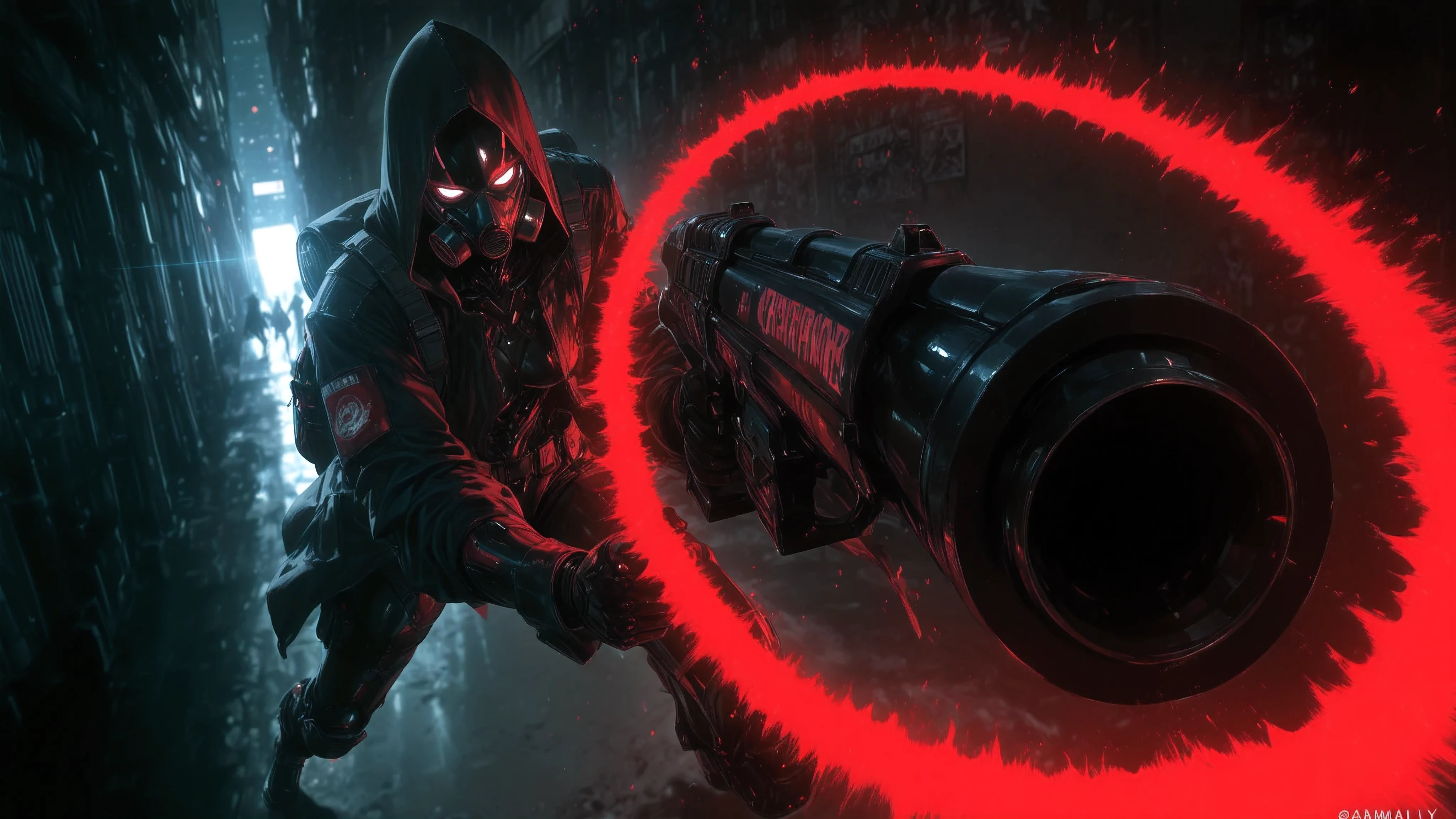 ((high angle)) mecha cyber goth girl noble huntress knight in gasmask and big long jacket on too big hoody, with backpack,  falling in to a trap on masked thief in  neo victorian alley with visible upper town with cyberpunk twist 1.0 (masterpiece, extremally detailed:1.2) glitch core exordynarly dark night, ink painting UHD HDR 1.0, (masterpiece, detailed:1.2)cyber ninja girl fighting cybernetic villain. ,mask,gas mask,, futuristic face mask with glowing x eyes ,(masterpiece, detailed:1.2),(masterpiece, detailed:1.2)  cyberpunk  rebel  full body portrait ,- a stunning cybernetic   rebel SKINNY WILD BEAUTY GIRL GIRL LONG LIMBS MANIAC solider FIGHTER with futuristic riffle villain badass with setting off bomb hoody BONE COLOR, GRAY , redy pink purple violet crimson  colors, sawblade plasma gun with rising red beam at the barrel with electricity applied 1.2 HDr 1.0 , ,  ,badass  suit  official poster  , fitting poster arangement. intricate details, masterpiece, perfect , cinematic angle , cinematic lighting,  , UHD Official work, perfect textures, profesional model,UHD HDR 1.0  shadowy black, grey, noir highest quality, photography, RAW photo, Pop Art Stylesharp angles,  wild  fight energy, metal gear solid with cyberpunk modern twist, hard-edged painting, ukiyo-e,,  I can’t believe how beautiful this  A nightscape spreads out.     cyberpunk noir android detective,  psychodelic light 32k UHD high resolution, highres, professional photography, intricate details, masterpiece, warrior pose , red burning aura,perfect , cinematic angle , cinematic lighting,  , UHD Official work

dynamic_pose,dynamic effects, lens flare,(artist:quasarcake:0.8),extreme aesthetic,(wlop:0.6),wanke,newest, dynamic pose,depth of field,muted color,masterpiece,best quality,amazing quality,very aesthetic,absurdres,newest, looking_at_viewer,close-up,HDR,Shadow Play,ambient occlusion,ray_tracing,(perspective:1.3),,exaggerated perspective,,Visual impact,A artistic hyper style mind provoki