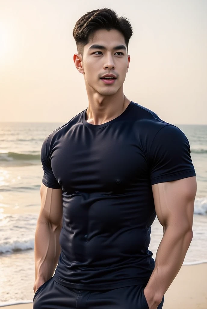 Best quality， 超高分辨率， （realistically：1.6）， tmasterpiece，（the only person：2），In the water，Muscle tissue，（A boy with：1.5），a baby face，ssmile，18yr old，Short hair details，Handsome，largeeyes，a tall nose， s lipull body lesbian，legs separated，（white skinned：2），（Masculinizing characteristics：1.5），（The white ：2），（Bulging ：2），Keep your mouth shut，Hands naturally droop，Correct fingers，Correct dissection，16k，