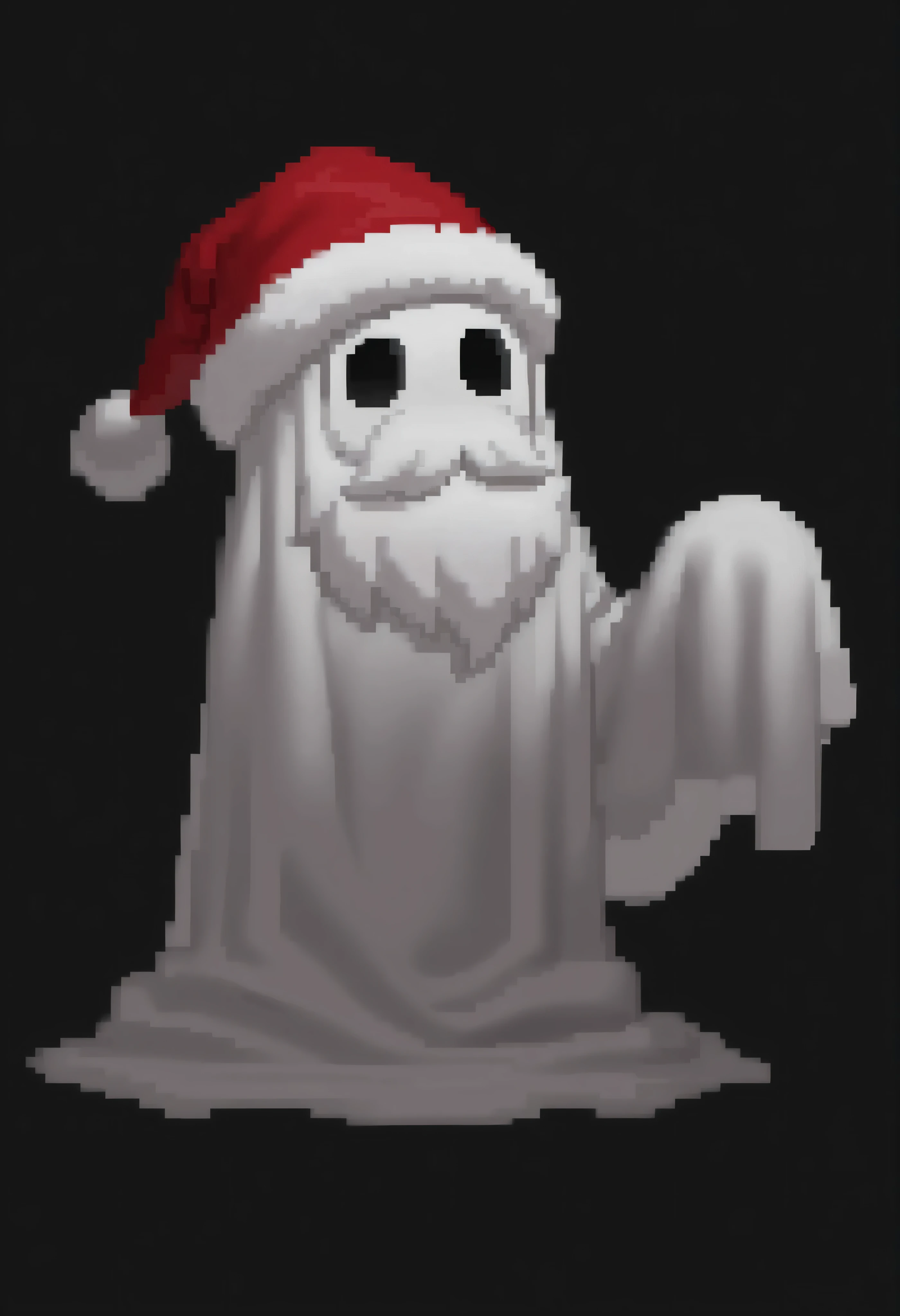 sheet cute red santa with a big white beard ghost,solo,ghost costumel, #000000 black background,