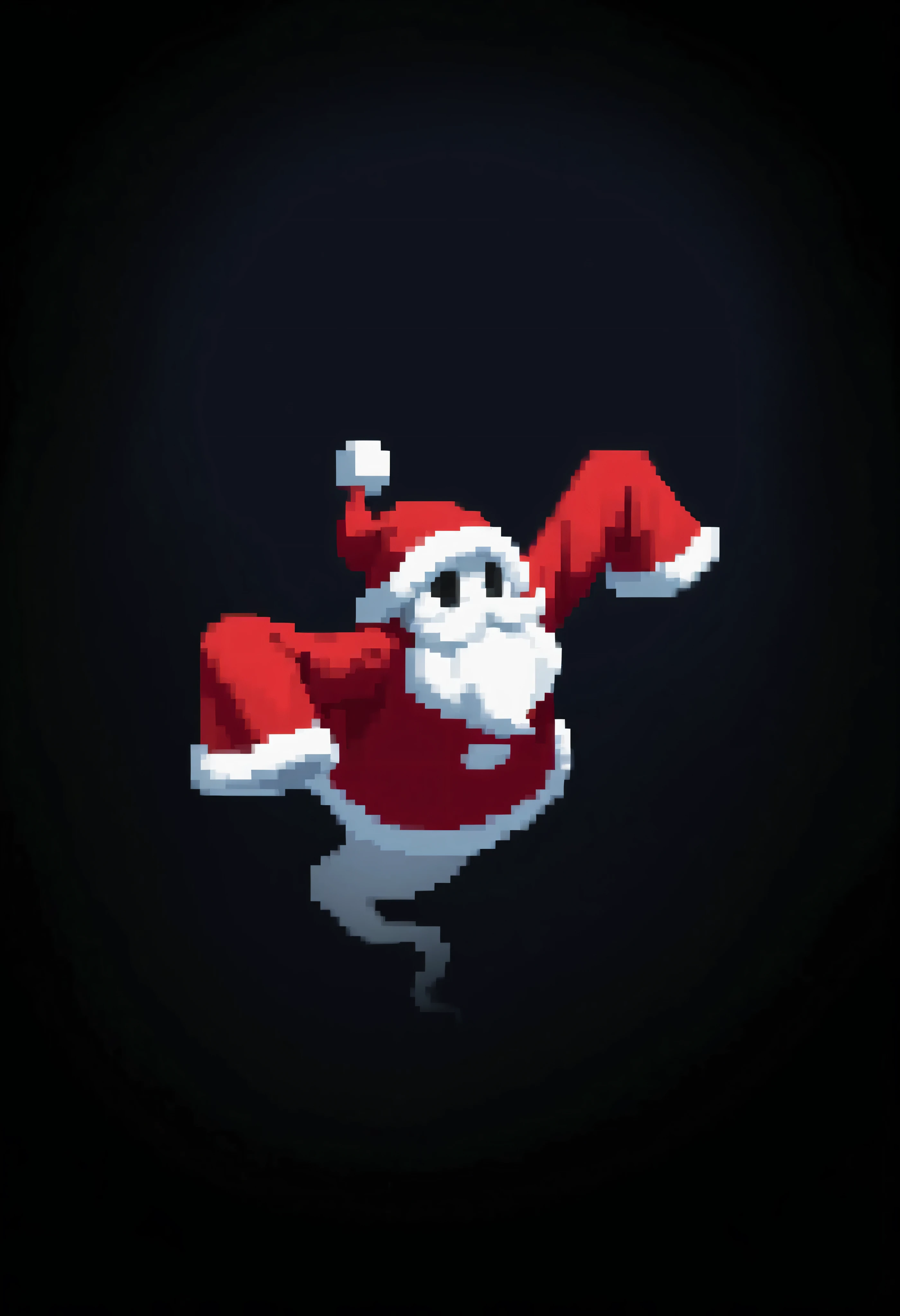 sheet floating red santa with a big white beard ghost,solo,ghost costumel, #000000 black background,