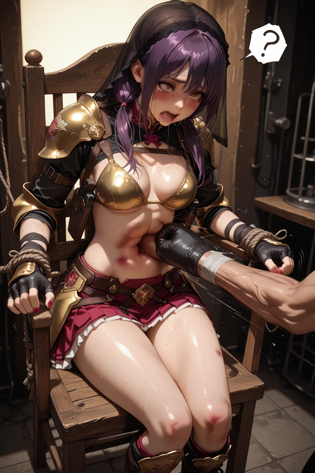 1girl,18yo,good , masterpiece, best quality,realistic, hyperrealistic, 16k hdr,(dark elf, dark skin:1.5),(earrings,silver hair,bobcut,braid,,cleavage,damaged body,sweat,beautiful face,mature female,muscular paladin,torn costume,arm guard,leg guard,shoulder armor:1.2),(red blush,angry,,,top down :1.4),fantasy world,outdoor,village,blue sky,(surrounded many Heinous estrus goblins:1.3),(metal collar,leashed,chained:1.5),(pull leash,lead:1.3),from below
