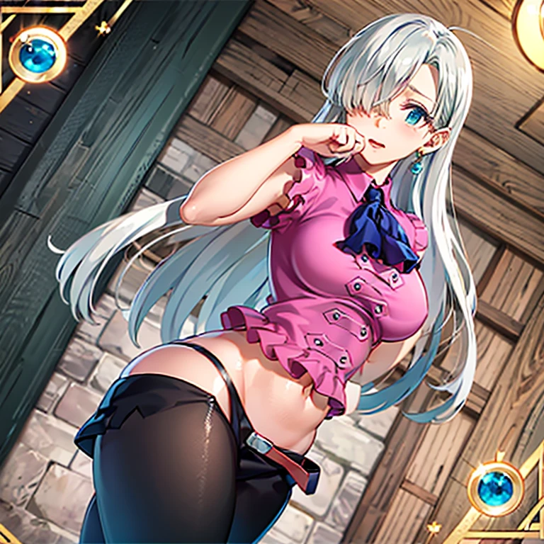 (Unity 16K Wallpaper, masutepiece, Best Quality, Ultra-detailed, extremely details CG, Cinematic lighting, Detailed, Beautiful detailed eyes, Solo),超A high resolution,Fine skin,A sexy,maid, maid apronl, Maid headdress,Knives,seductive smile,from below,have a knife