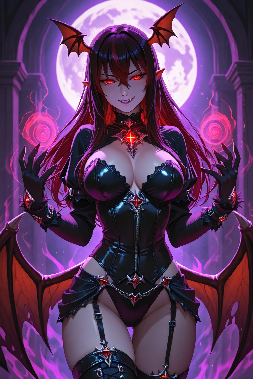 (highly detailed:1.3), evil smile, black sclera, 
mgedemon, wings, tail, , completely , 
Ultra-detail, (highres:1.1), best quality, (masterpiece:1.3), cinematic lighting, POVHipGrabCowgirl, heterohromia, on the street, night, black sheer pantyshorts