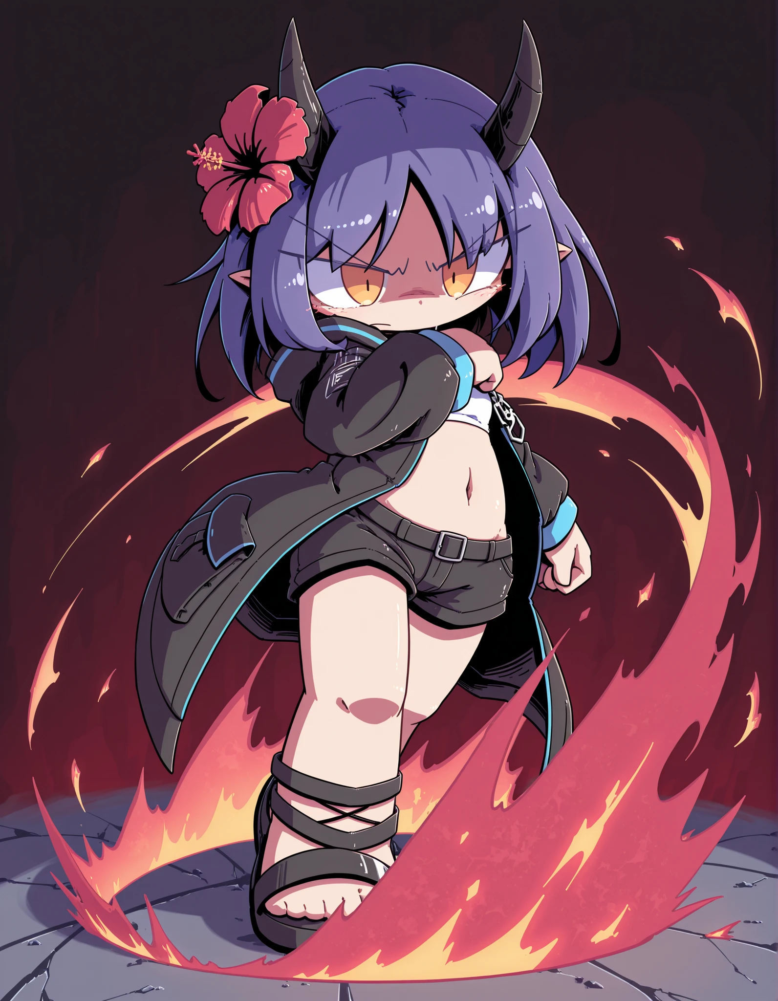 nettsuu_style, hibiscus \(arknights\), standing, solo, dynamic pose, full body,, masterpiece, best quality, amazing quality