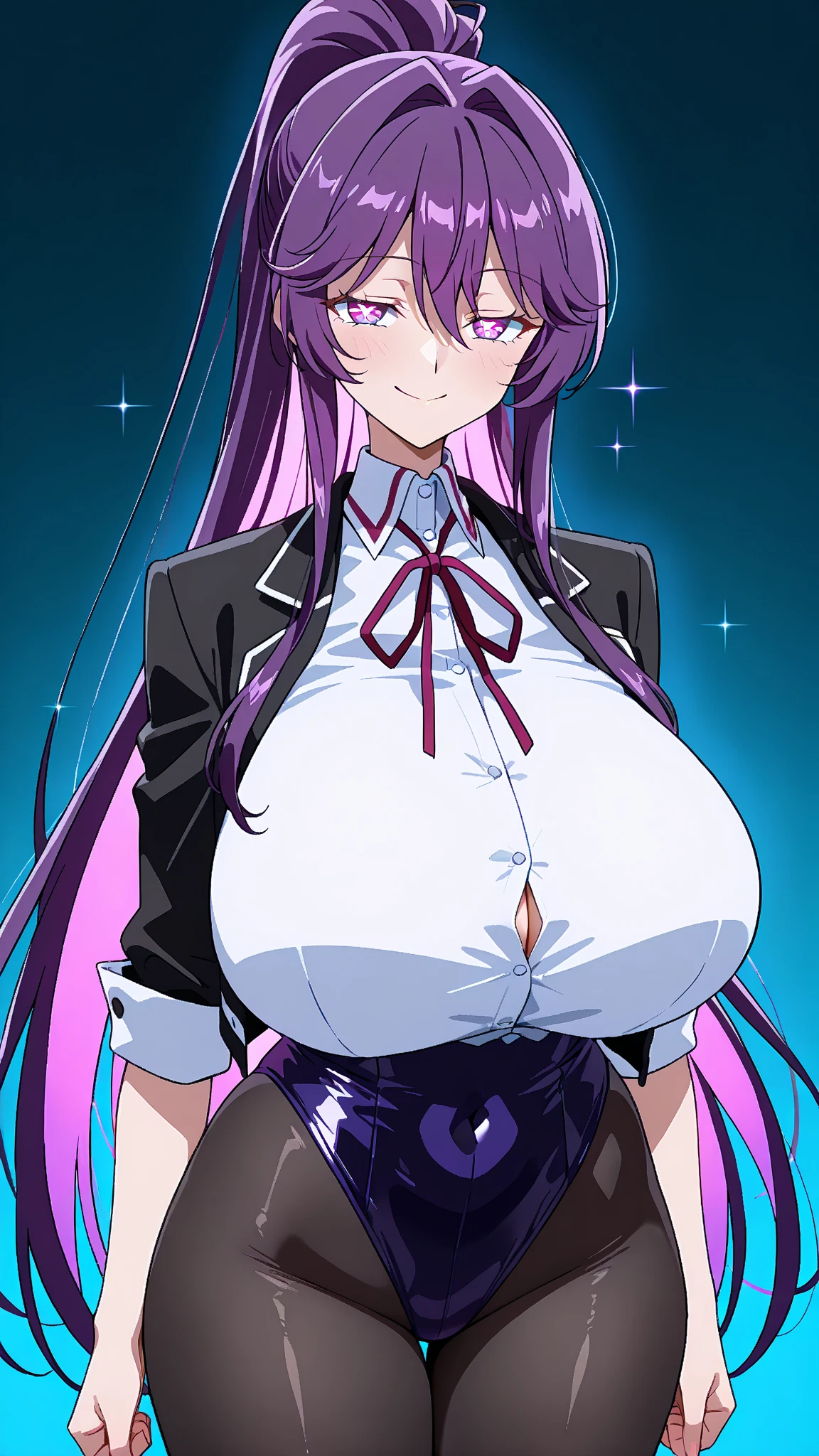 Saori Kido, Athena, long purple hair, blue eyes, bunnysuit, ????? ears, white ????? suit, golden details, smiling, masterpiece, elegance,