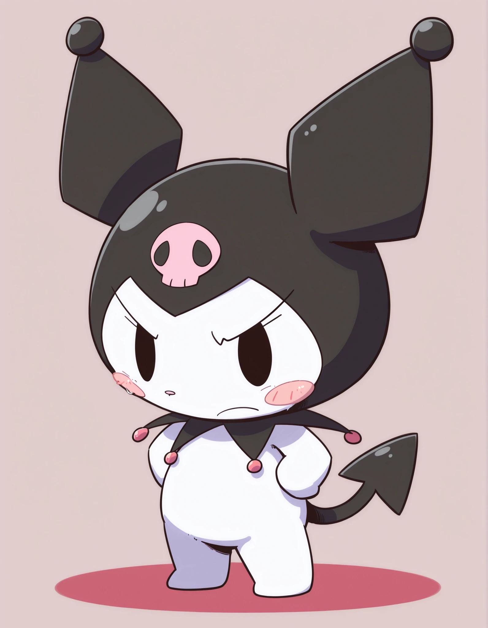 nettsuu_style, furry, solo, kuromi, feral, jester cap, dot eyes, skull print, tail, black eyes, chibi,, masterpiece, best quality, amazing quality