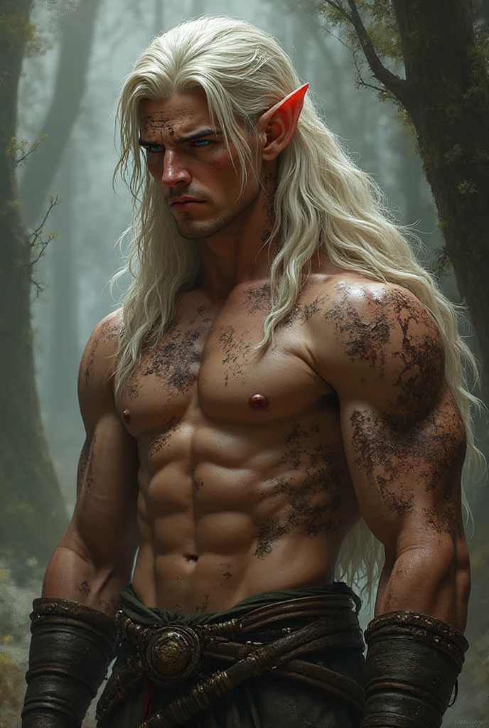 ral-mycelium, slim Male Fighter, the Male is Gorgeous, at Blue hour, Wide view, Evil, Neo-Primitivism, studio lighting, Muted Colors, geometric patterns, perfect skin, burly, <lora:ral-mycelium-flux:1>, flowing, professional fine composition, highly detailed, holy, dramatic, advanced cinematic perfect light