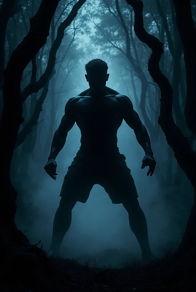 Prompt: "Periyappa reveals his true form as a ghost, his face transforming into a terrifying spectral appearance. The room darkens, and the other characters react with horror. The setting is chaotic, with supernatural elements manifesting around them."