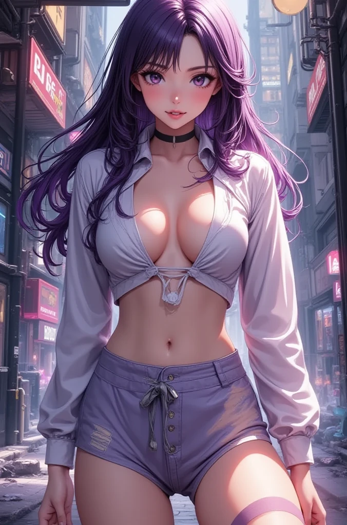 cyberpunk girl,(((1girl))),((cute and beautiful rainbow haired girl)),

(?????????????:1.4),saggy ???????,mane,((multicolored hair lighting:1.3, rainbow hair:1.3, intricate hair dye:1.2)),((straight hair, very straight hair)),((The beauty of extra-long hair, Super Long Straight Hair,bangs)),(((neon_rainbow_eyes:1.3))),intricate eyes,beautiful detailed eyes,symmetrical eyes,((fat)),(((lustrous skin:1.5,bright skin: 1.5,skin tanned,shiny skin,very shiny skin,shiny body,plastic glitter skin,exaggerated shiny skin,illuminated skin,wet legs))),(spider lower abdomen,narrow waist,wide hip,athletic body,inflated legs,detailed body,(detailed face)),

cute,slutty,??????,((????)),

zettai ryouiki,????????? miniskirt uniform,Perfect body slim curvesThe shirt is fully open:1.4,The ????? is completely open,Shirts are worn over ?????????, (Shirts are worn over ?????????: 1.3),absurdres,white button-down blouse,There is a collar,Black Slit Skirt,(Black pantyhose),Long legs,Detailed legs,High heels,cleavage,,(((wet clothes,intricate outfit,intricate clothes))),

Goddess-like posture,Kneeling exercise,:1.0,embarrassed,(centered,scale to fit dimensions,Rule of thirds),

cyberpunk city by the ocean at night, with bright neon signs and dark stormy clouds and puddles, scenery:1.25,

artistic photography,(photography taken by sldr),highres, sharp focus, (ultra detailed, extremely detailed), (photorealistic artwork:1.37),(extremely detailed CG unity 8k wallpaper),((synthwave background theme)),(((vibrant colors))),(intricate background),(masterpiece),(best quality),