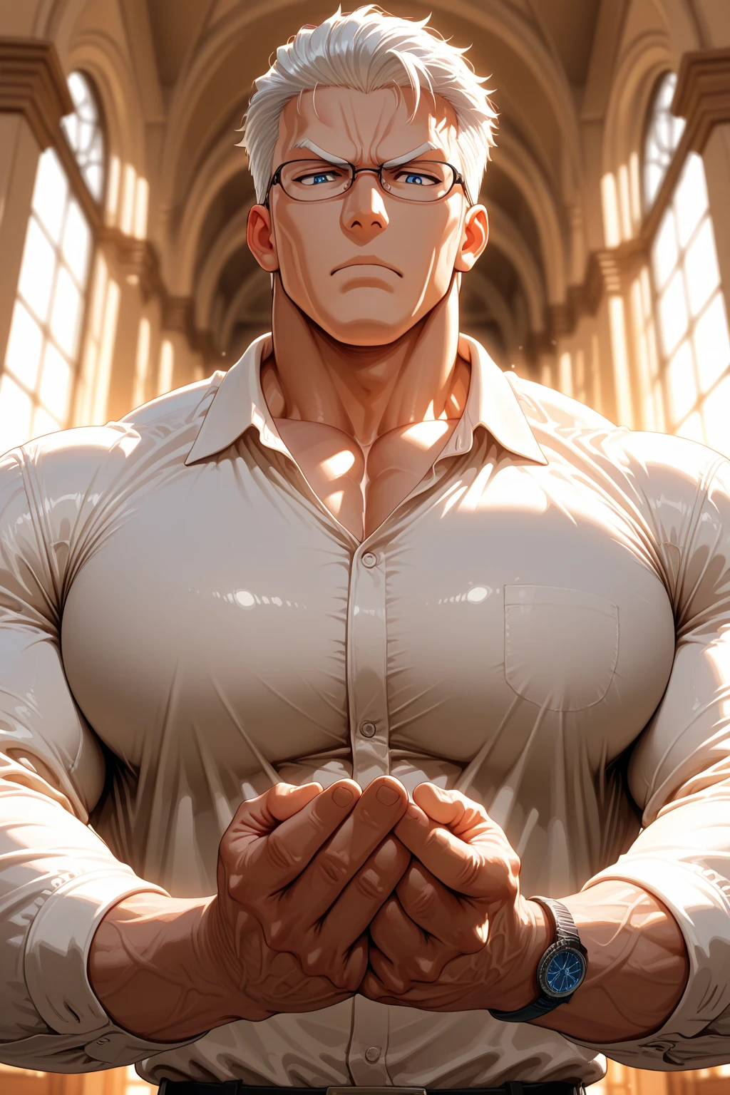 best quality, masterpiece, nerdy young man with blond hair wearing glasses, bites lip, blushing, body pressed against glass window, , , with a fat old man, grab , grab hair, , projectile , looking directly at each other, , gay, homoerotic, in dark office, at night, ambient lighting, extremely dramatic shadows, front view, perfection, no watermark, no logo, no signature