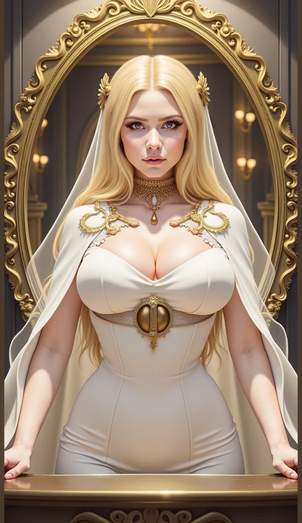 intricate portrait of virgin mary,  figure-hugging dress, doves in the background, cloudy sky background, detailed face and expression, photorealistic, realistic skin textures, glowing skin, chiaroscuro lighting, dramatic lighting, cinematic, ethereal, elegant, stunning, divine feminine, religious, spiritual, oil painting style, classical renaissance art, masterpiece, best quality, 8k, high resolution, hyper detailed, sharp focus, award winning art