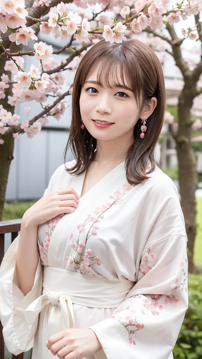 (8K, RAW Photos, Highest quality, masterpiece:1.2), Super detailed, Ultra-high resolution, (Realistic, Photorealistic:1.37), High-definition RAW color photos, Professional photos, Very delicate and beautiful, Very detailed, 8K壁紙, (Beautiful and detailed eyes)、(Beautifully detailed face),Anatomically correct body shape, Natural Light,(full body shot:1.22), woman、One person,Japanese、20-year-old, Blonde、Short Bob、 (A shy smile:1.3), Fine and beautiful skin、Skin Texture、 (Slim waist:1.2)、(E cup bust:1.21), (Emphasize the cleavage:1.21),(yukata:1.23), Sharp focus、(evening,The background is a realistic Japanese festival:1.15),(standing:1.1)