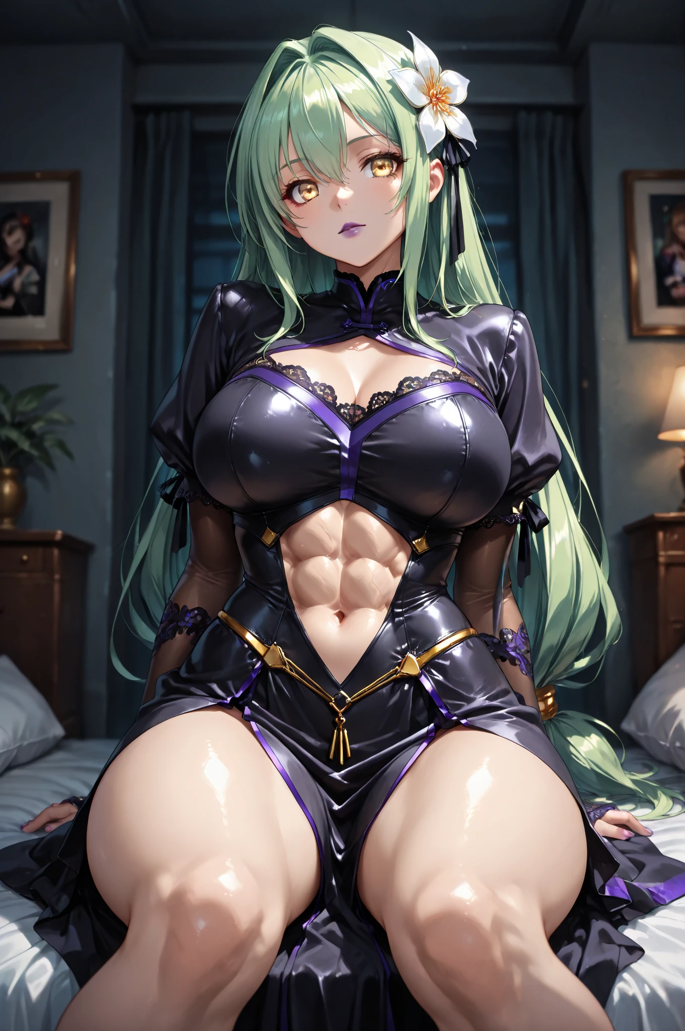 c.c.、Code Geass、Green Hair、Acme Face、Cute Woman、Thick thighs、Best image quality、High resolution、masterpiece、super high quality、Spread your legsしゃがむ、???????????、Spread your legsしゃがむ、Black patterned panties、I see your pink panties、Big ???、??????????? 、Blushing、4K quality、Blushing、Proud face、Wearing black knee socks、bed、Spread your legsしゃがむ、????? shot、Sweaty all over、Heavy breathing、????? is bobbing up and down、heart、Condescending look、Low - Angle、Zoom in on the ??????、Cowboy Shot、Sit on the living room couch with your knees raised, Spread your legs