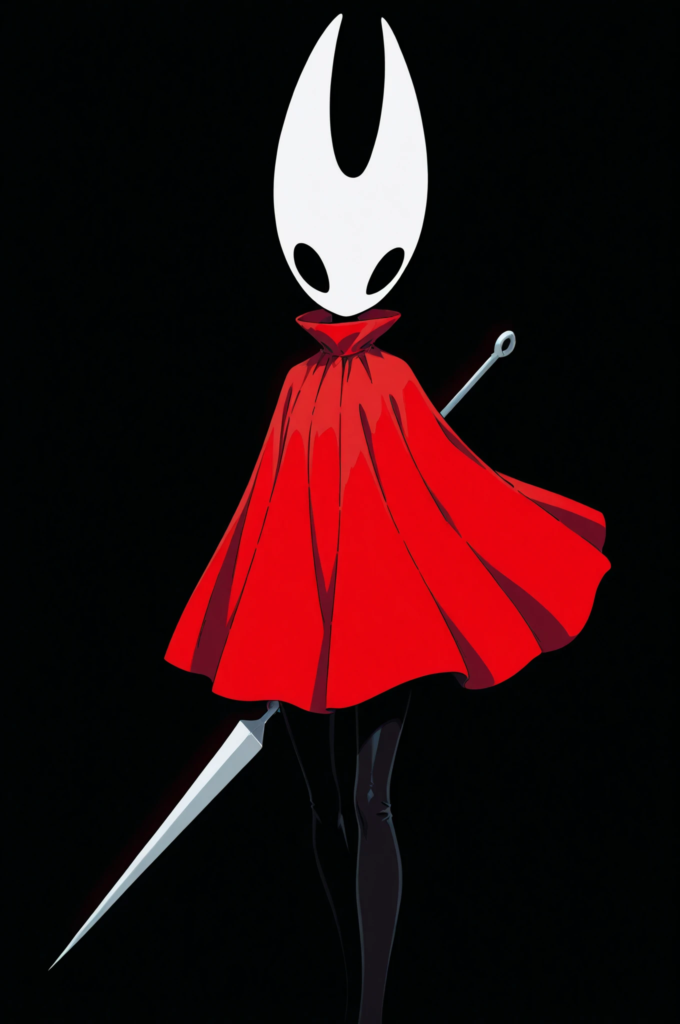 H0r1et, mask,,red cape,,sword,,weapon,,mug, pop art, digital vector illustration, black background, masterpiece, absurdres