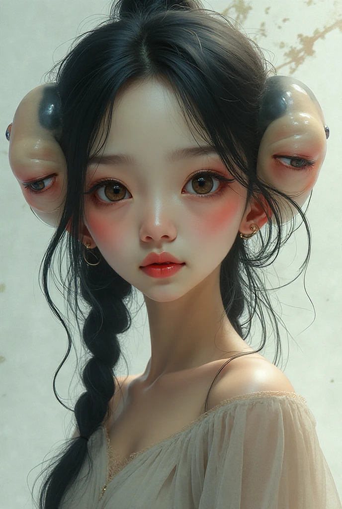 scary and  detailed art in color, Portrait, (beautiful and  female alien:1.4), (vulgarity1.7), (she has red eyes with no pupils:1.8), (Translucent white skin:1.7), (There is a female -like organ in the middle of the forehead:1.9), (The most beautiful face in the history of the universe:1.2),an evil gaze that seduces, (large mouth:1.1), (sharp teeth like a vampire:1.2), Full body portrait, (bio luminescent:1.5), (Smile wickedly:1.3), (sexypose:1.5), alien, No humans, cells are fused, (Lots of translucent tentacles:1.3) extraterrestrial, cell, bio image, best quality, 8K, In 4K_quality, High freshness, Dramatic Lighting, masutepiece:1.5,cinematic quality, detail up, (exquisite details:1.2), high resolution, High freshness, drawing faithfully, (Thick eyebrows:1.2), Beautiful eyes with fine symmetry,(Highly detailed face and eyes:1.2), Intimate face, (Super detailed skin quality feeling:1.4), perfect , (Beautiful toned body:1.5), (Moist skin:1.2), not wearing makeup, (dark circles:1.1), long canines, cinematic drawing of characters, ultra high quality model, cinematic quality, detail up, (exquisite details:1.2), high resolution, High freshness, drawing faithfully, official art, Unity 8K Wall paper, best quality, Very high resolution, ultra detailed artistic photography, midnight aura, unreal engine 5, Ultra Sharp Focus, art by Amano Yoshitaka, ArtGerm, Roisch, intricate artwork, best quality, masterpiece, ultra high resolution, (photos realistic:1.4), ultra realistic realism, dream-like, nautilus, Creation of fantasy, Snail, Dream Snail, (biopunk nautilus:1.3),Thrilling color schemes, ultra realistic realism, seductively smiling, Blue tentacles, Amazing mutation, well-proportioned body, goddess of the deep sea