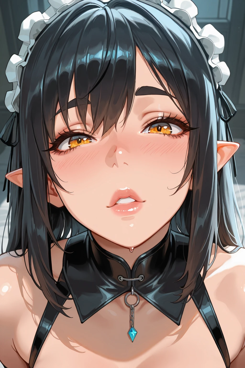 score_9, score_8_up, score_7_up, score_6_up, rating_X, 1girl,yinlin, pov, focus on face, thick lips mature female, sexy, , large breasts,  , , , saliva, wet, , elongate mouth, red lipstick, lipstick mark, 