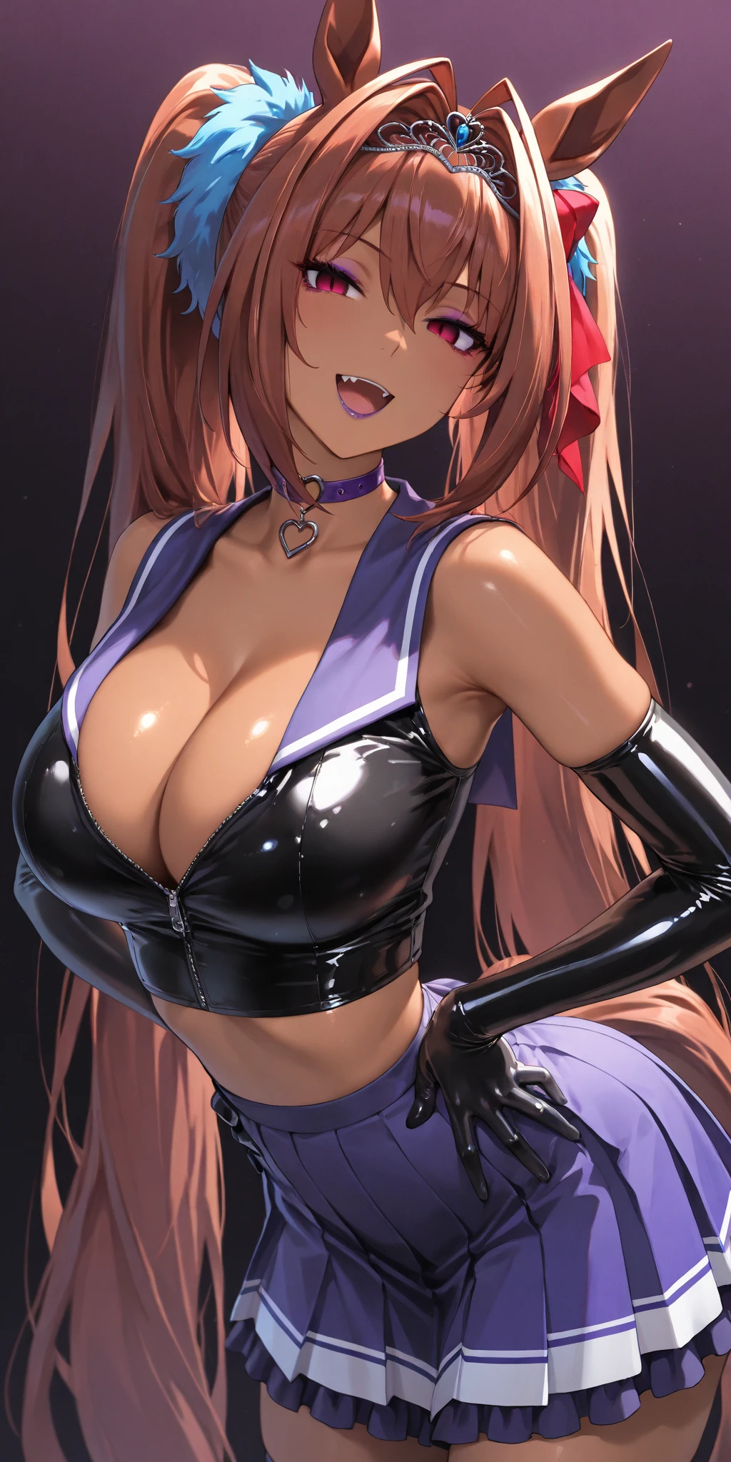 masterpiece, best quality, 1lady,black hair,long hair,glowing eyes, (finely detailed empty pupils and detailed face),,,,extremely detailed picture unity 8k wallpaper,solo,(latex military costume:0.9),large breasts,seductive smile,military hat,latex thighhigh,large breasts,black hair,pink eyes,black leotard,pantyhose,military coat,enamel suits,grossy lips,sitting,bust shot,sadistic smile,,heel