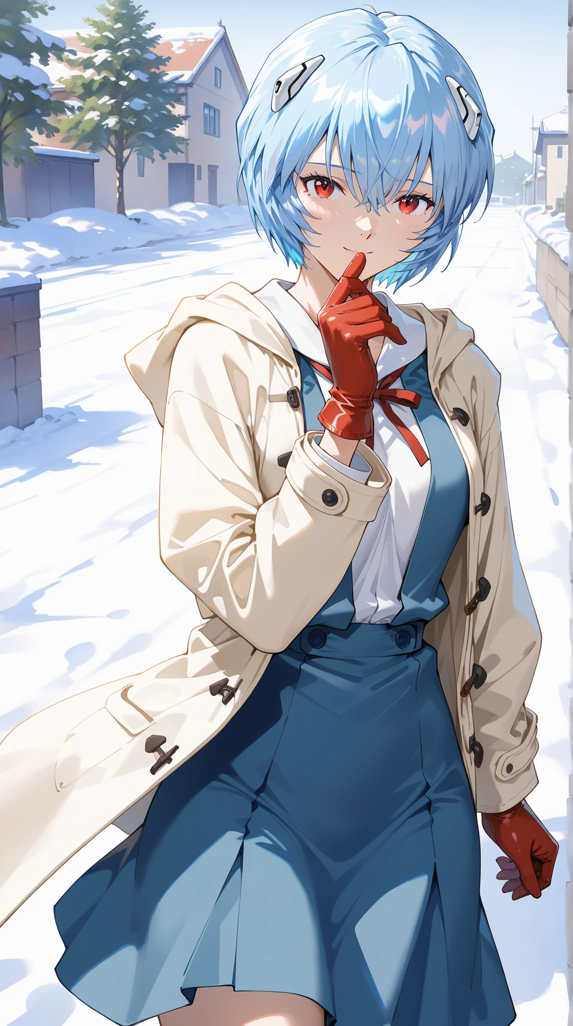 source_evangelion,
個の非常にdetailsな目, perfect eyes, loves feminine, Cowboy Shot,
Highest Quality, details, Newest, AI-generated, super high resolution on a pile,
curvilinear, is anatomically accurate, There is little under-eye, (white coat, Tokyo-3 junior high school uniform, mitten gloves),
standing, Gentle smile。I'll look it up,
(Ayanami Rei from below。blue hair。short hair, Red Eyes, mature woman, solo, medium bust), Snow Scenery 。 Mirror_Hirotaka, watercolor, Impressionism , Auguste Renoir style, Concept Art, high angle。