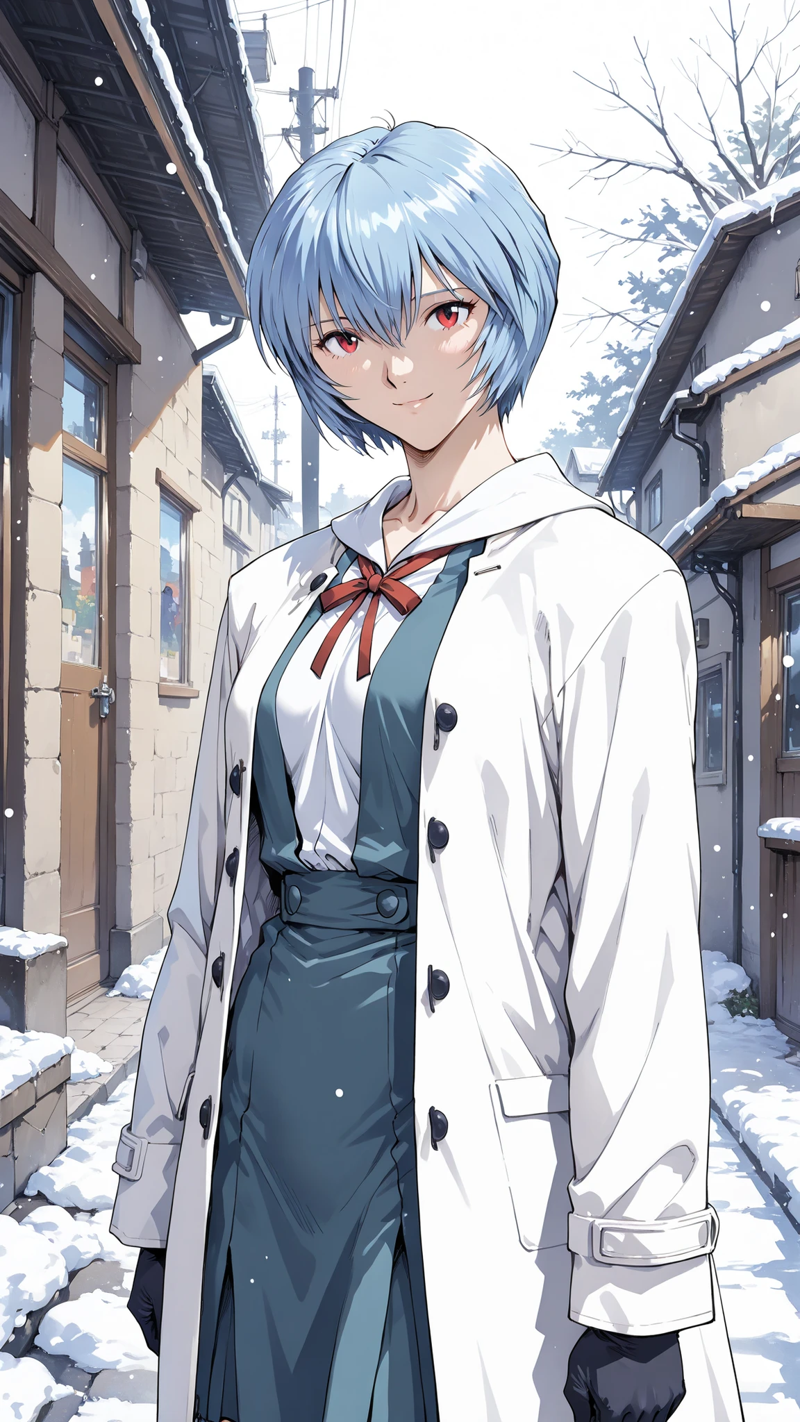 source_evangelion,
個の非常にdetailsな目, perfect eyes, loves feminine, Cowboy Shot,
Highest Quality, details, Newest, AI-generated, super high resolution on a pile,
curvilinear, is anatomically accurate, There is little under-eye, (white coat, Tokyo-3 junior high school uniform, mitten gloves),
standing, Gentle smile。I'll look it up,
(Ayanami Rei from below。blue hair。short hair, Red Eyes, mature woman, solo, medium bust), Snow Scenery 。 Mirror_Hirotaka, watercolor, Impressionism , Auguste Renoir style, Concept Art, high angle。