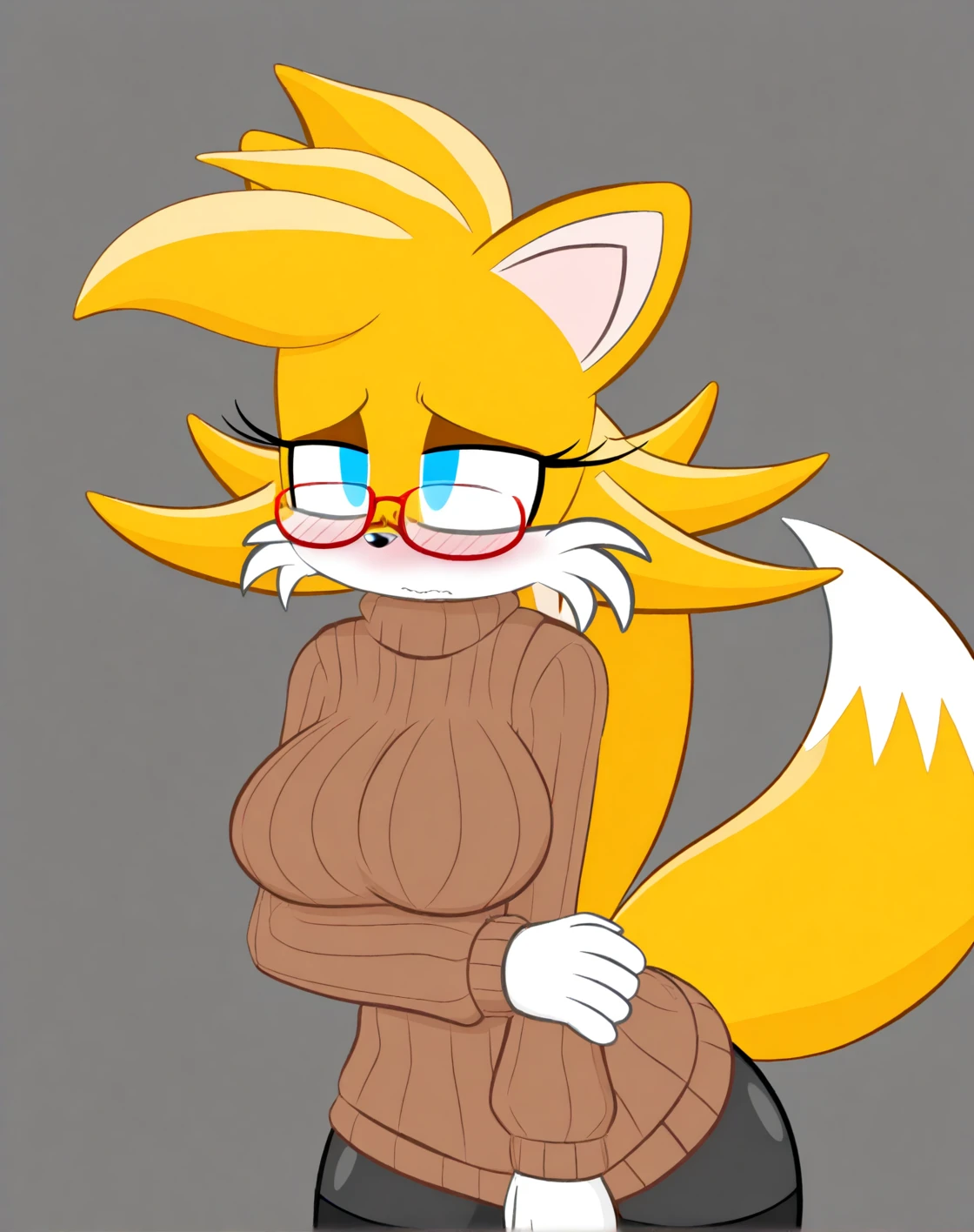 Masterpiece, high quality, studio quality, intricate details, 4k, 1girl, Sally Acorn, cropped sweater, eyes open, blue eyes, 