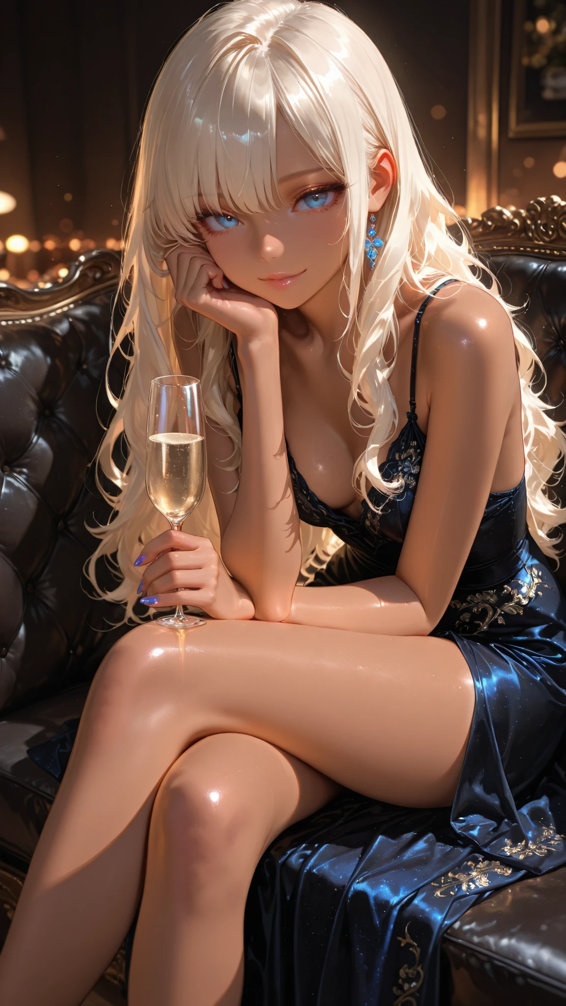 (bar) (night) hyperrealistic 14 year old american teen, blonde, perfect tiny body, ????, dark makeup, perfect slim face, big red lips, very cute face, tiny body, big eyes, young looking, childish looking, tight black dress, holding a glass of wine, sitting
