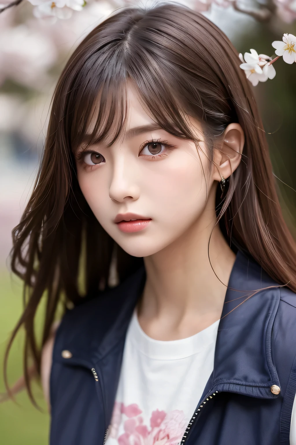 cherry blossom god, blossom, Italian girl anime version ,closeup,(The power to control the wind, purple eyes and light brown medium hair, Italian pastel Sleeveless Clothes and Jackets),spring lights,