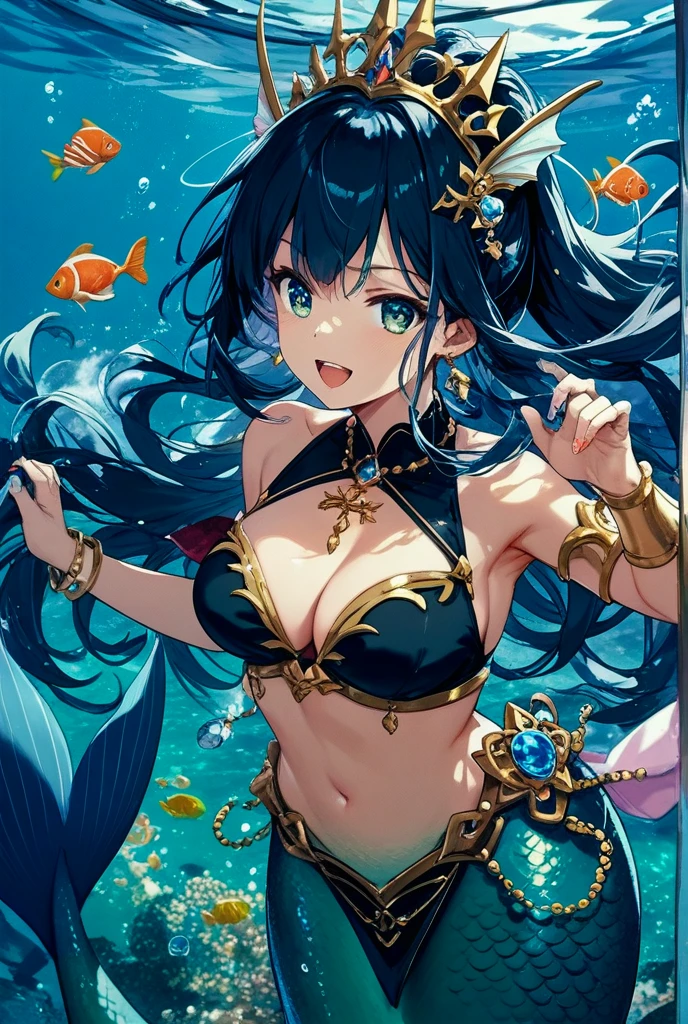 (masterpiece), best quality, expressive eyes, perfect face, purple hair, yellow eyes, mermaid, women, 