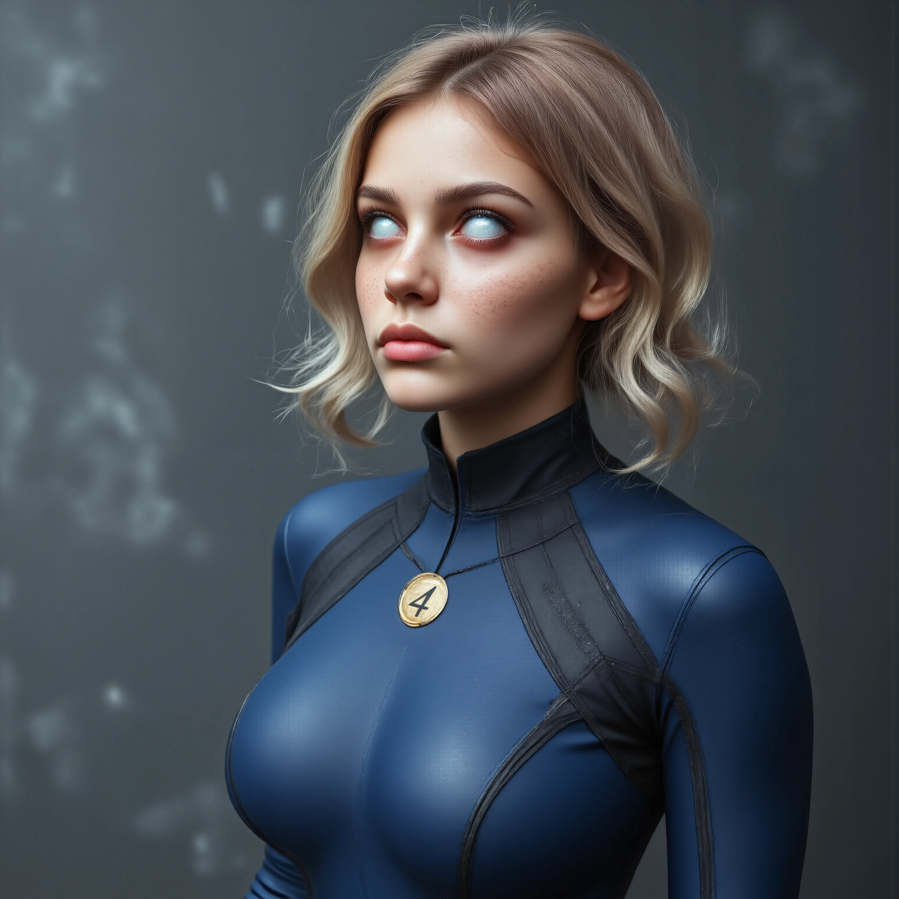 Uma versão ultra-realistic da Mulher Invisível (Sue Storm ) will depict her appearance , strength and personality with deep details , strength by integrating the physical and emotional impact of her unusual abilities . This is how you can imagine :
Appearance
The face of : Sue is a woman of amazing beauty and mature , with balanced and soft, that reflect her intelligence and determination. Her cheekbones are slightly raised and well-defined her chin transmits , while her full lips and expressive eyes indicate deep compassion .
hair: natural blondes , silhouette falling in soft waves to her shoulders . Her hair is well maintained , but show slight negligence , pointing to that, that she's always on the move , divided between rescues with the world and caring for your family .
eyes: Crystal blue , with a glow , which, Seems, hides huge dimensions, that she has already explored . Her eyes reveal both the vulnerability and the strength that defines her .
First: smooth and well-groomed, but with signs of extreme conditions . Sue is visible under the light , и ваша кожа Seems почти полупрозрачной под определёнными углами , evoking her ability to become invisible . your form, ultra-realistic , features made of futuristic material, that adapts to her needs, disappearing with him, when she uses her powers . . It's mostly blue with black details , or the "4" on her chest is invisible , but make the chair brighter, } symbolizing her connection with the . The functional, team, emphasizing her athletic, without being too flashy .