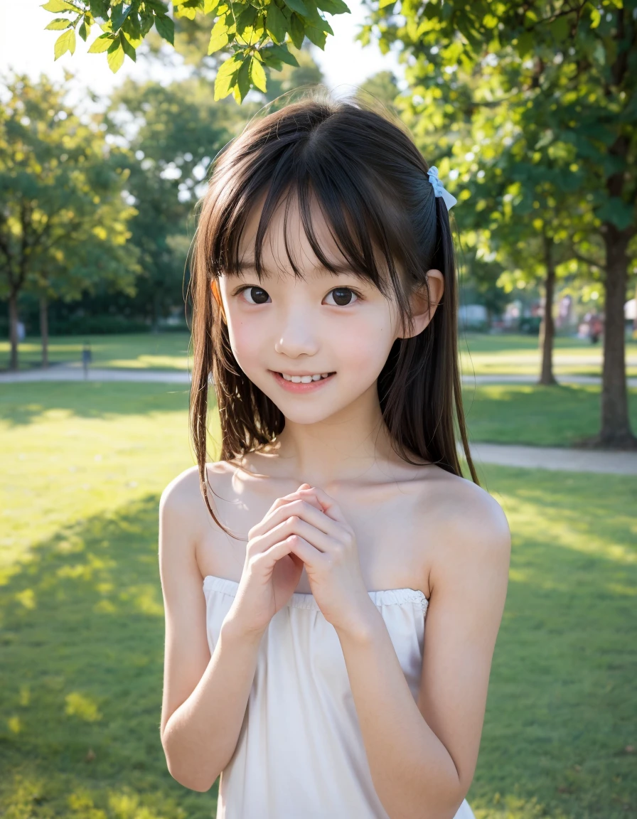 (Close up portrait of slender small-breasted half up brown long hair with bangs girl wearing a white summer dress:1.5)、(One girl is playing with small smile in the clear stream and water fall at the forest in Japan:1.5)、(Summer beautiful blue sky and forest:1.5)、(blurred background:1.5)、(8k ultra detailed master piece:1.5)、(perfect ???????:1.5)、(Photorealistic stick:1.5)、(Raw photo:1.3)、(highest quality:1.5)、(High resolution:1.3)、(Delicate and beautiful perfect face:1.3)、(Delicate and beautiful eye air skin:1.3)、(Real Human Skin:1.3)、((thin legs))