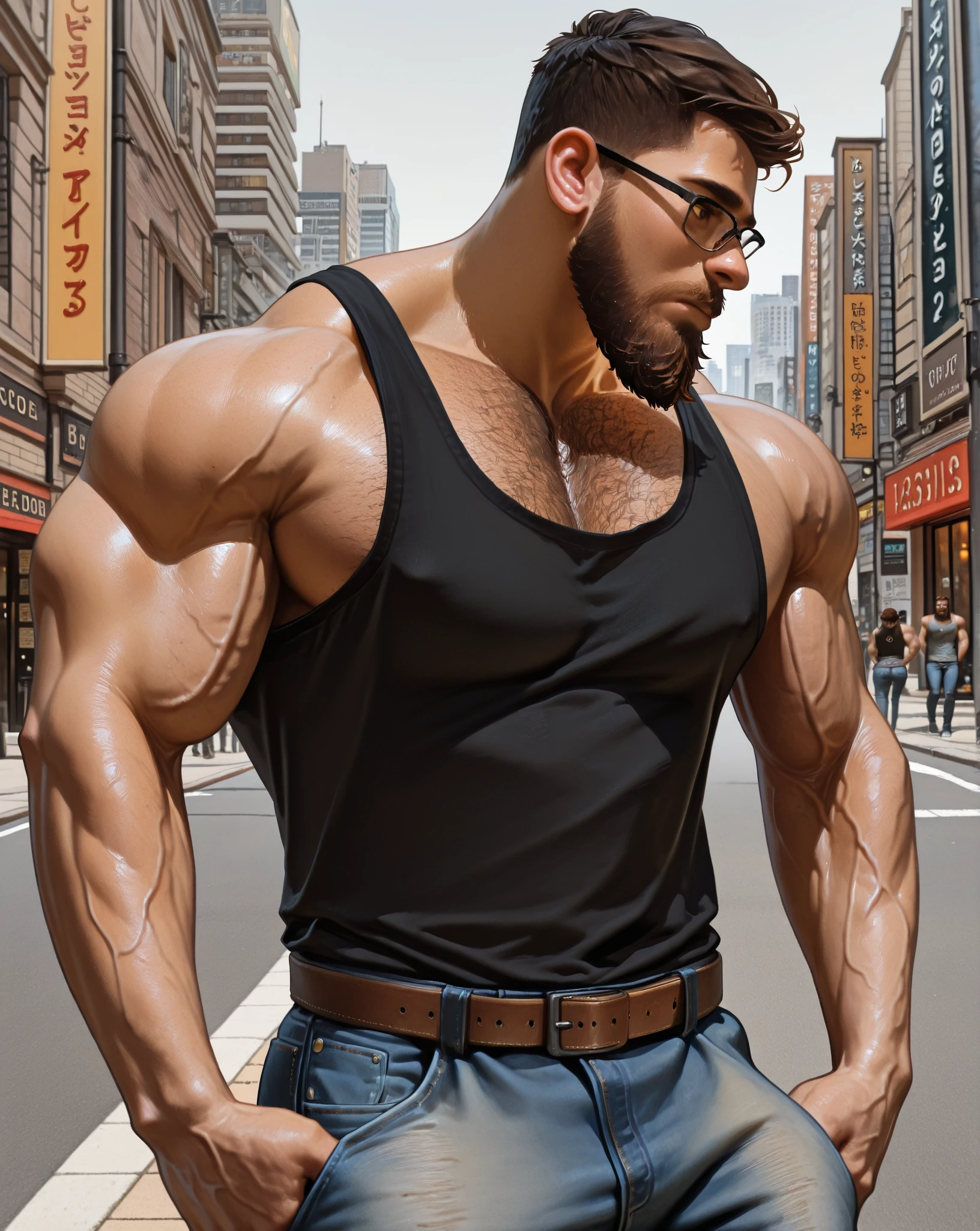 1 asian boy, giant, undercut black haircut, bodybuilder pose, outdoor, at the city green park, strong body, bulk, wear shirt & shorts, bulge, big, brutalmass, giant, muscular body, bulk, massive body, large meaty body size, brown veiny skin, big arms, ballooning meaty pecs, big . wet, UHD, Realistic, intricate detail