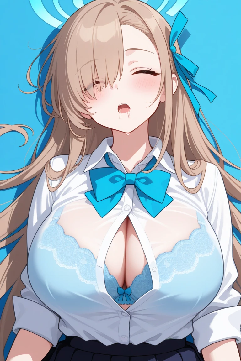 1girls, 独奏, Asuna,,, blue eyes, long hair, halo, one-eyed hair,  cleavage ???????, thighhights,(White teeth:1.5)、 (bunnysuit, pantyhose), lying on bed、Look up, (blushes:1.3, Sweaty:1.3), legs spreading、Wet、spoken heart. Sorrisos、smaile、Sorrisos、laugh、happiness、(Hi-Res), (absurdres), (best qualiy), (hig quality), (masterwork),be shy、blown hair、Hair above one eye, (big ?????), Wet,perspiration,Embarrassing,8K,high picture quality,Show cleavage,Cinematographic lighting,Beautiful fingers,Well-formed fingers,High Detail,Sony FE GM,kawaii,,droolng,perspiration、Wet、Burst ???????、White Skin Skin、Light hair、blush cheeks、Crystal clear white skin、Shining eyes、Color Contact Lenses、anime stile、motion lines、Sparkling eyes、Super burst ???????????? that seems to burst、taut ?????、enormous ???????、Drooping sweat、lustrous Some hair、After the Zuri、Too big milk、Starry Eyes、droolng、droolng、perspiration