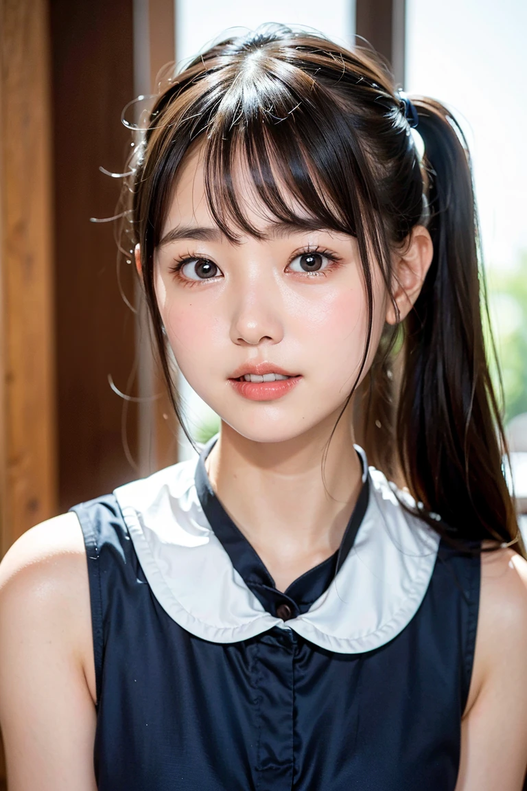 instax, snapshot, Realistic, Photography, jpop girl group's girl, Japanese-idol-face girl, A girl with a face like a beautiful anime cosplayer, 17-years-old, kawaii, Japanese sailor , black hair, straight hair, Lomography, blue and white, cinematic shot, dynamic pose, dynamic angle, in the style of y2k aesthetic
