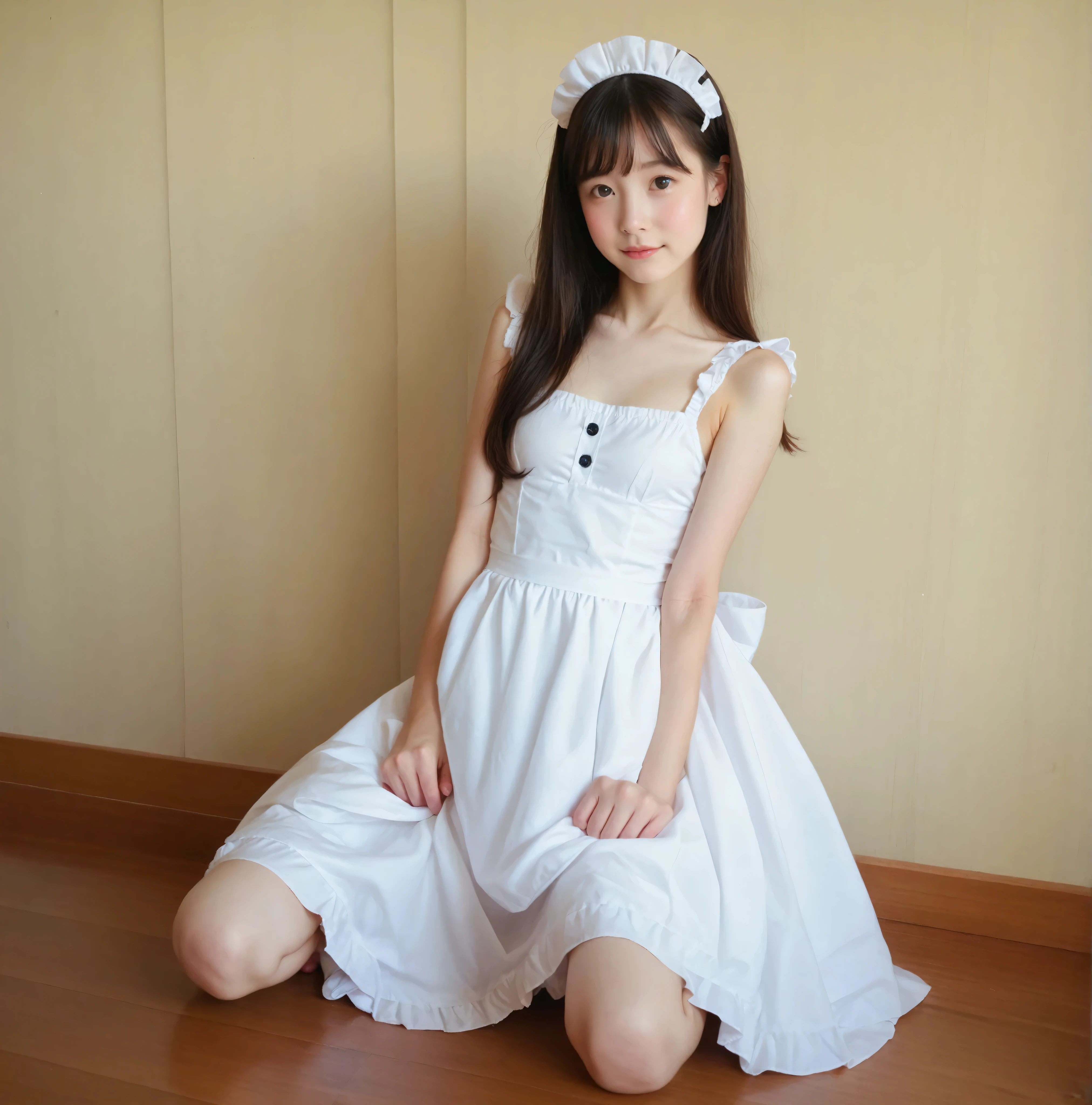 cute girl,かわいいyounger女の子,slender,short,skinny,slender body,younger,skinny,score_9,maid clothes on the side,realistic,masterpiece,college students,small breasts,japanese,white skin, thin shoulders,thin arm,Narrow Shoulder, Leg hair ,High Fine