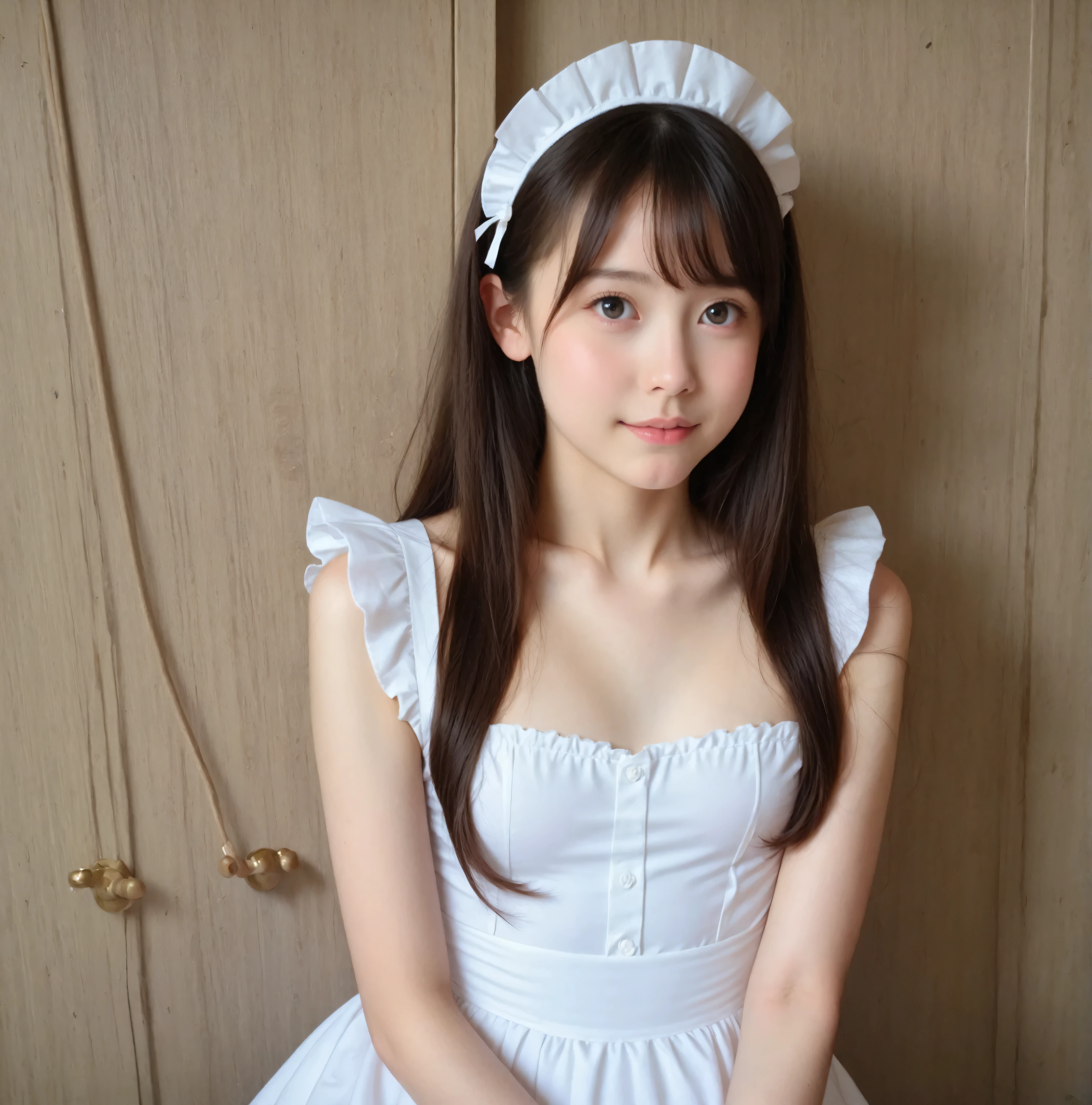 cute girl,かわいいyounger女の子,slender,short,skinny,slender body,younger,skinny,score_9,maid clothes on the side,realistic,masterpiece,college students,small breasts,japanese,white skin, thin shoulders,thin arm,Narrow Shoulder, Leg hair ,High Fine