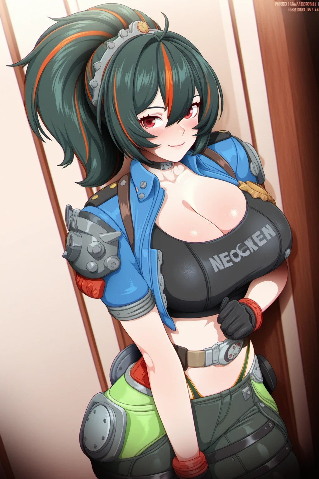 Masterpiece, Best Quality, 1girl,LeonaMS ,yellow tank top, camouflage pants,  large breasts, nsfw <lora:LeonaMS:1>