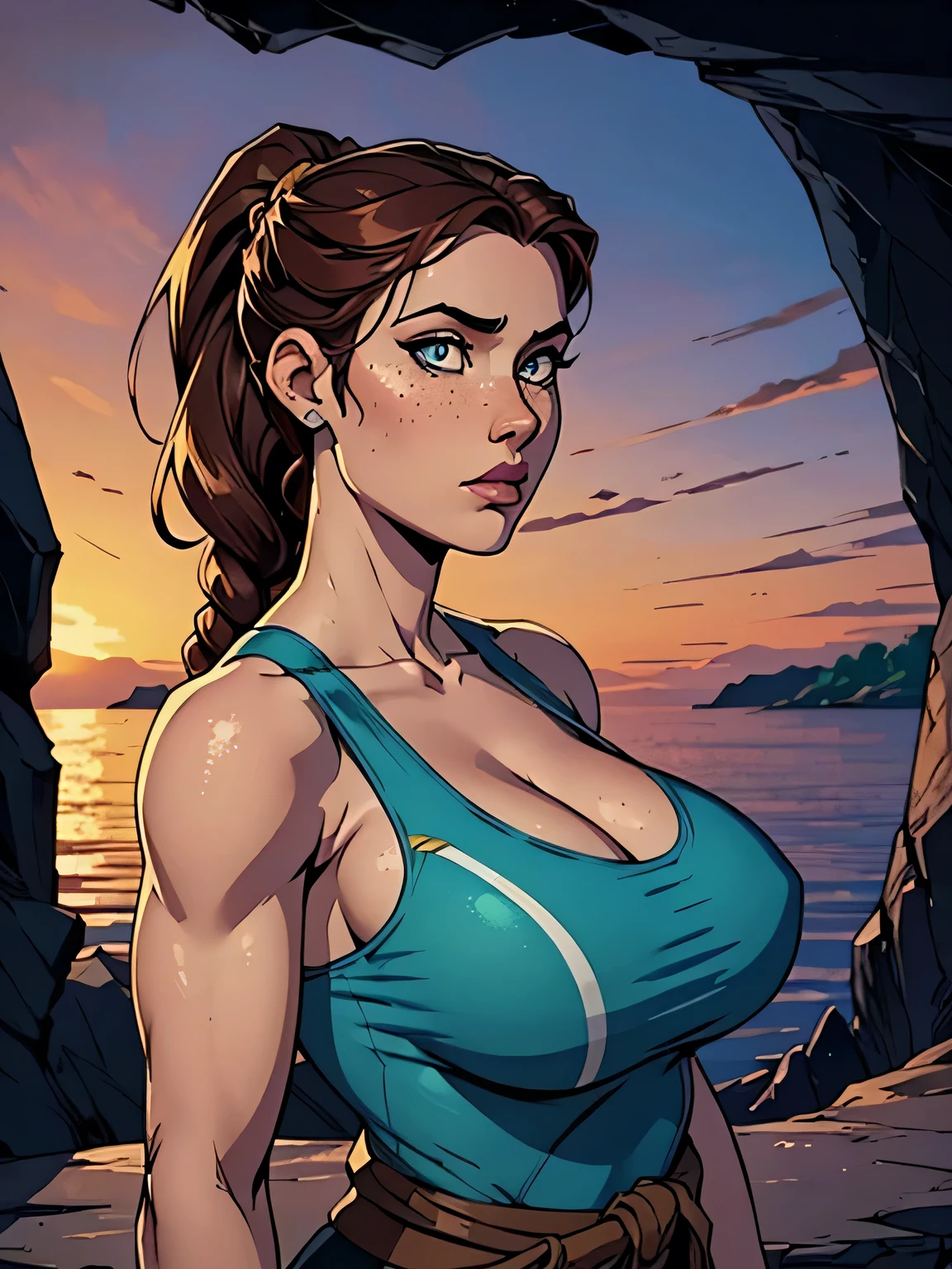 A ((((((???? muscular rugged warrior portrait)))))) uncharted, hero action pose, with a (((long, messy retro 80's rockstar hairstyle))) white v shape tshirt, standing in surrounded by a tropical paradise crystal blue turquoise opaque water, that features a (hyper realistic, 8K professional photography art) with a (grungy, shrouded in mystery, eerie dark sinister atmosphere), The scene is so detailed that it feels like a (((masterfully drawn intricate fluid gouache painting by Jean Baptiste Mongue, luis royo, boris vallejo))), its (calligraphy) elements are also present, as well as the (process colors) and (watercolor art) of a (maximalist photoillustration by Marton Bobzert) that captures every detail in (8K resolution)