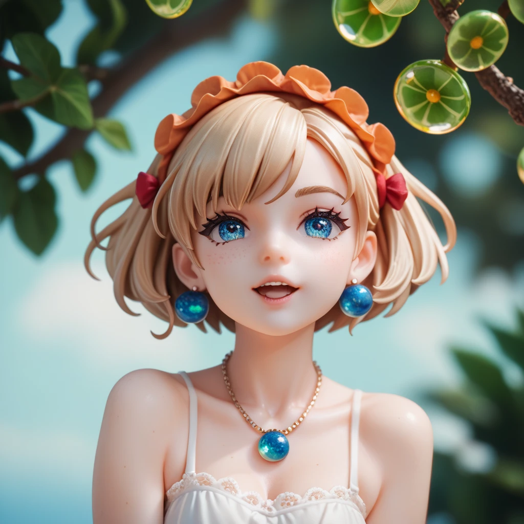 Satoko Hojo, One Girl, (blonde), Red eyes, short hair, hair band, Small ,  alone, chibi, chibi figure, chic, Evening Dresses, woman, Simple, Modern interior, all, sophistication, Minimalism, Subdued lighting, sense, fashion icon, 