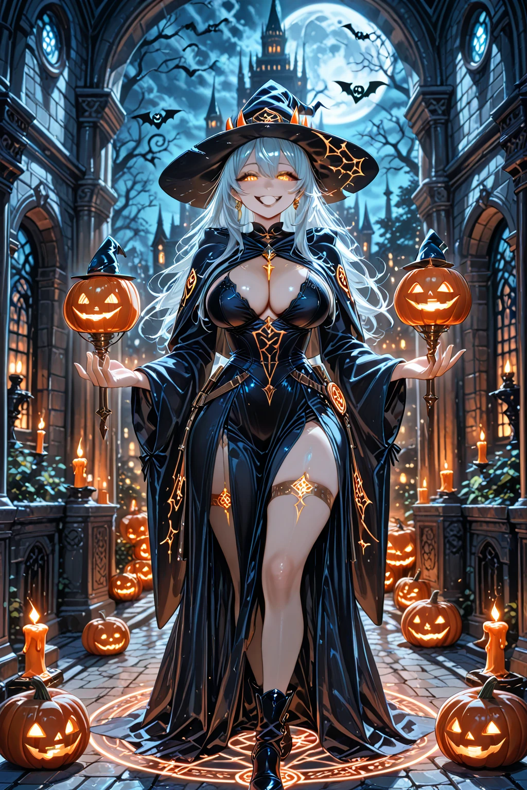 realistic elsa,with ???? helloween costume, holding pumpkin, 8k resolution, (best quality: 1.1), (anatomically correct: 1.1), (perfect hand: 1.1 ), ( (Facial Detail: 1.3)), (Skin Detail), (Perfect Eyes), (Perfect Nose), (perfect hand fingers)