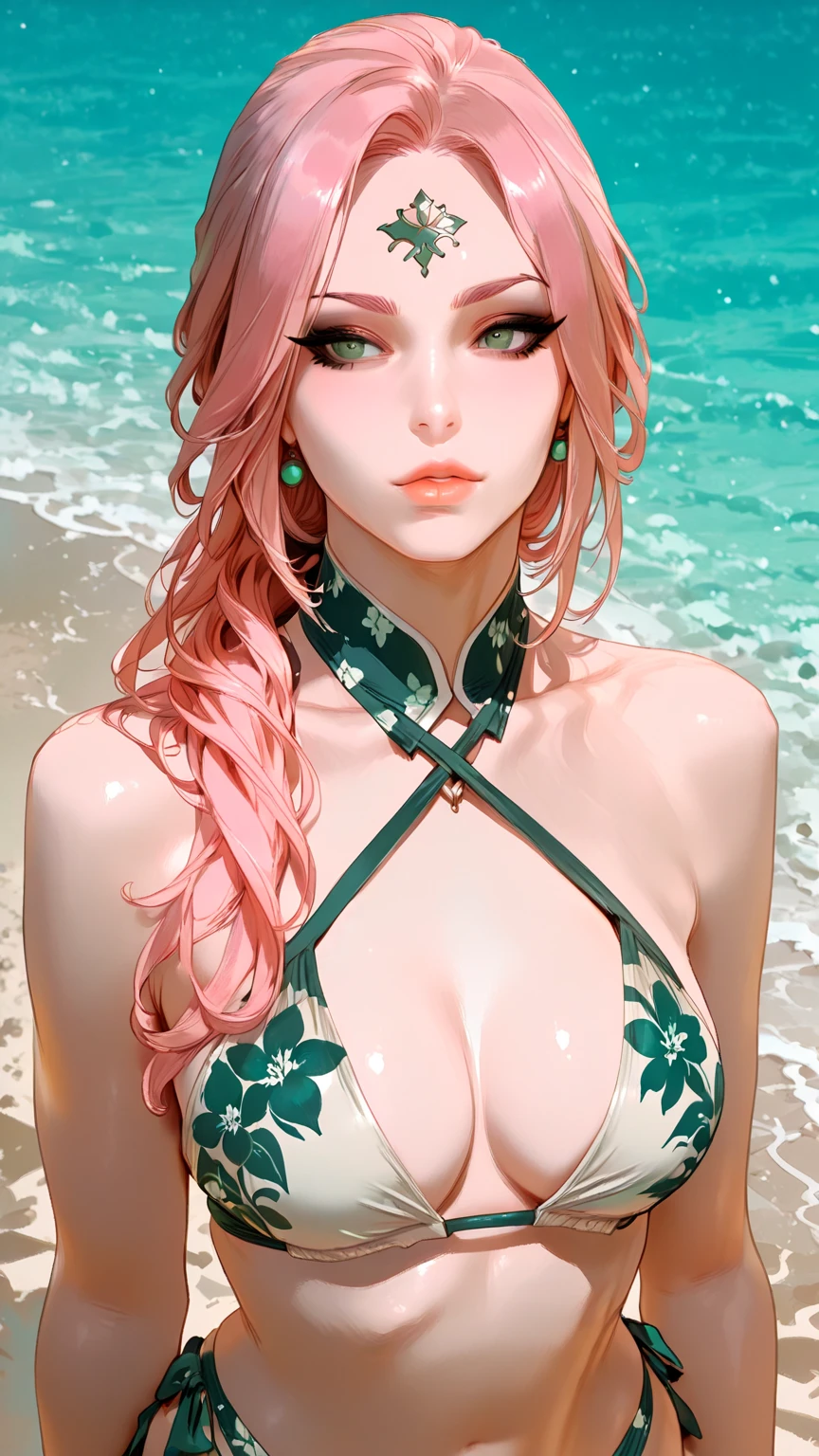 score_9, score_8_up, score_7_up, score_6_up
<lora:ERRebecca:0.8>
ERRebecca, 1girl, green hair, twin tails, red pupils, colored sclera, white skin, red tattoo, looking at viewer, on a tropical island, bikini, palm trees, ocean