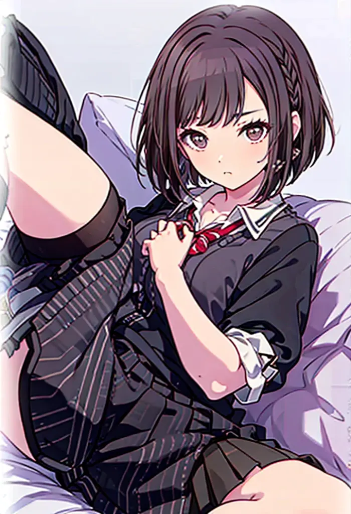 Brown hair JK 17 years old Pleated skirt Blouse Black knee-high socks Straight Big  Horny Bedroom