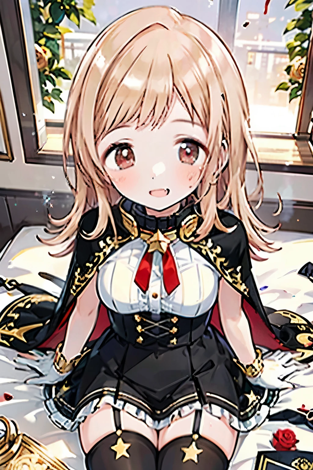 black cape, gold trimmed,