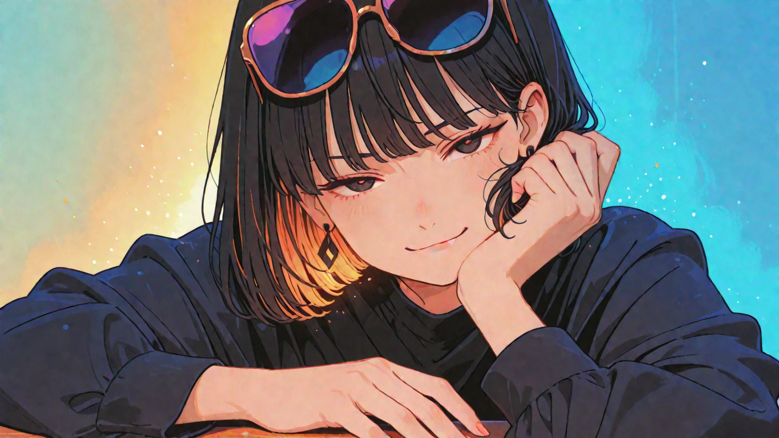 best quality, masterpiece,  1girl, looking at viewer, , light smile, sparkle, close face, city, Modern sunglasses on face, Matrix style front face Night futurism, matrix