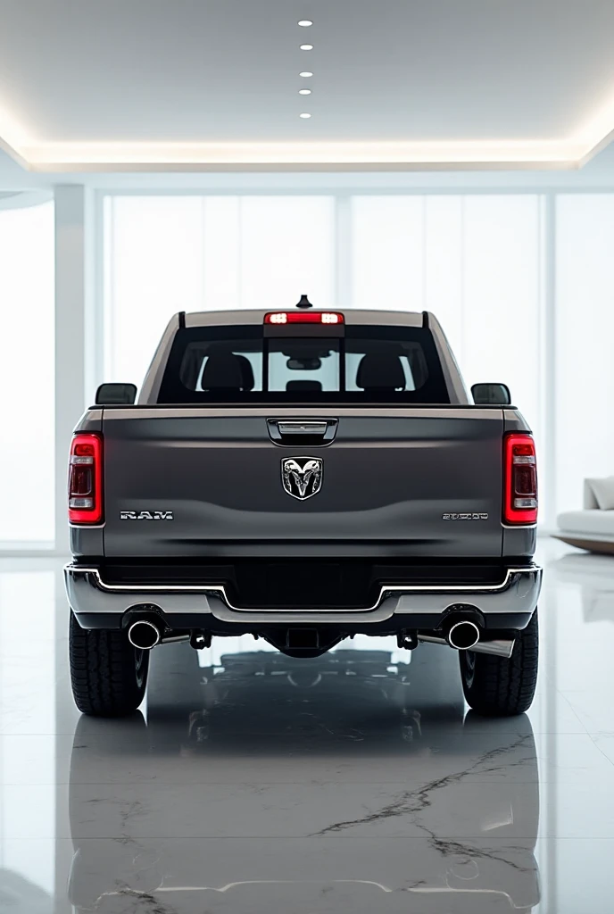 Ram Pickup Rear Look Ultra-realistic back view of the RAM 1500 (2025) parked indoors in a ...