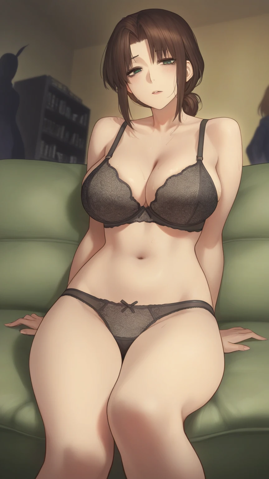 <lora:alios_arvin-000011:1>, alios_arvin, (1girl, solo:1.2), standing, pose, podium, coming,  crossed arms,   thighhighs, lace-trimmed thighhighs, ,  black bra, lace-trimmed panties, lace-trimmed panties, garter straps, garter belt, 
skinny, mature female, light smile, looking at viewer