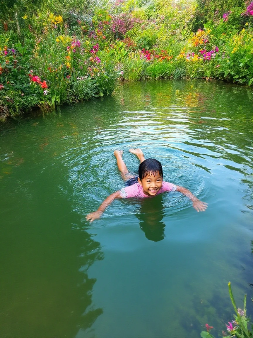 Swimming in a rural river、swimming、Fishing、Underwater Images、fish、The kids、Cute kids 