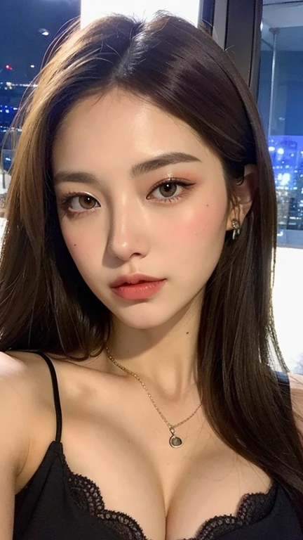 ((Realistic lighting、top-quality、8K、​masterpiece:1.3))、Clear focus:1.2、snfw:1.2,((nudde:1.3))、1girl in、perfectbodybeauty:1.4、Slim abs:1.1、dark-brown eyes、((dark brown hair、middlebreasts:1.2))、(Acceleration:1.4)、Slender face、nightclub、dancing、laser lights、neon lights, Looking at the camera、(24 year old:1.3)、hyperdetailed face、A detailed eye、a necklace、Bird's eye view