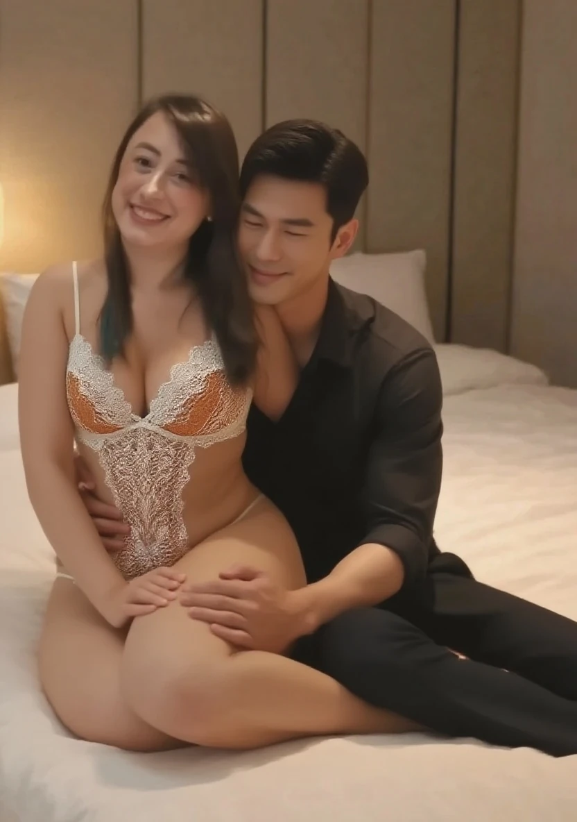 (Japan:1.1)、1 woman、(young man wearing )、( harassment:1.5)、(It's so beautiful.)、(beautiful face:1.6)、(detailed face:1.3)、(Cabaret Club in Shinjuku)、(The receptionist sat next to the man.:1.1)、(Man touching her :1.5)、(The man hugged her waist.:1.5)、(With legs spread:1.4)、(Show off white panties:1.4)、)、( )、high-heels、(Put on heavy makeup)、brown hair,happy smile、(The table was lined with whiskey.)、(at SFW)