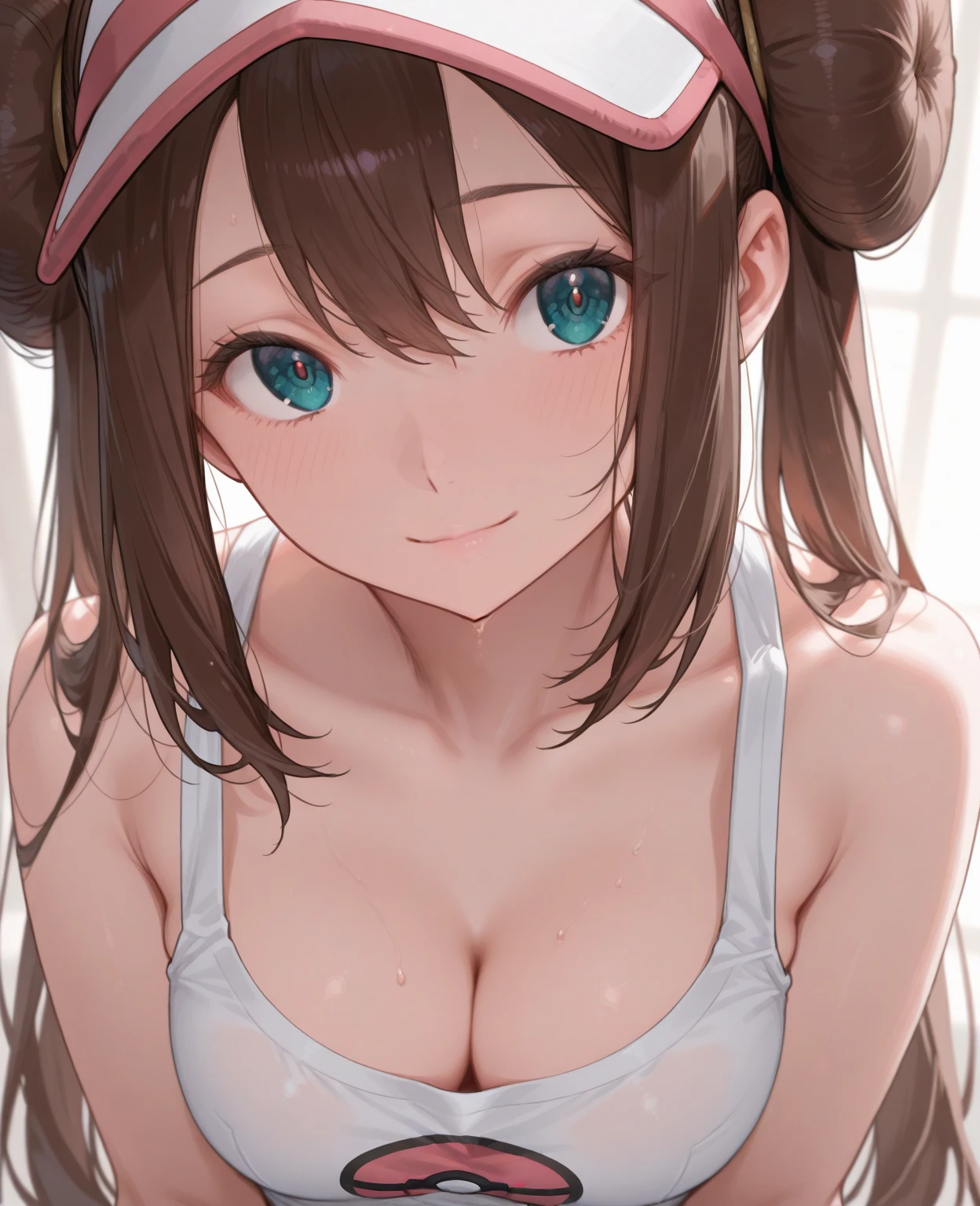 Masterpiece, Best Quality, Miku, (Brown hair), Shy, Blushing, blue eyes, (immense blush), (tongue-out), (Long tongue), (tight ), (normal ), (leaning over),